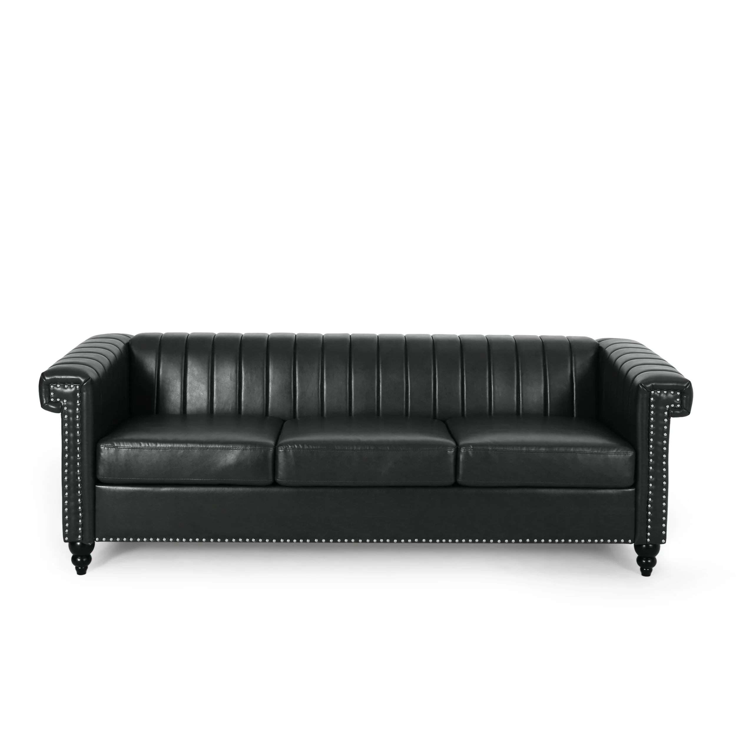 Donley Contemporary Channel Stitch 3 Seater Sofa with Nailhead Trim - furnishings