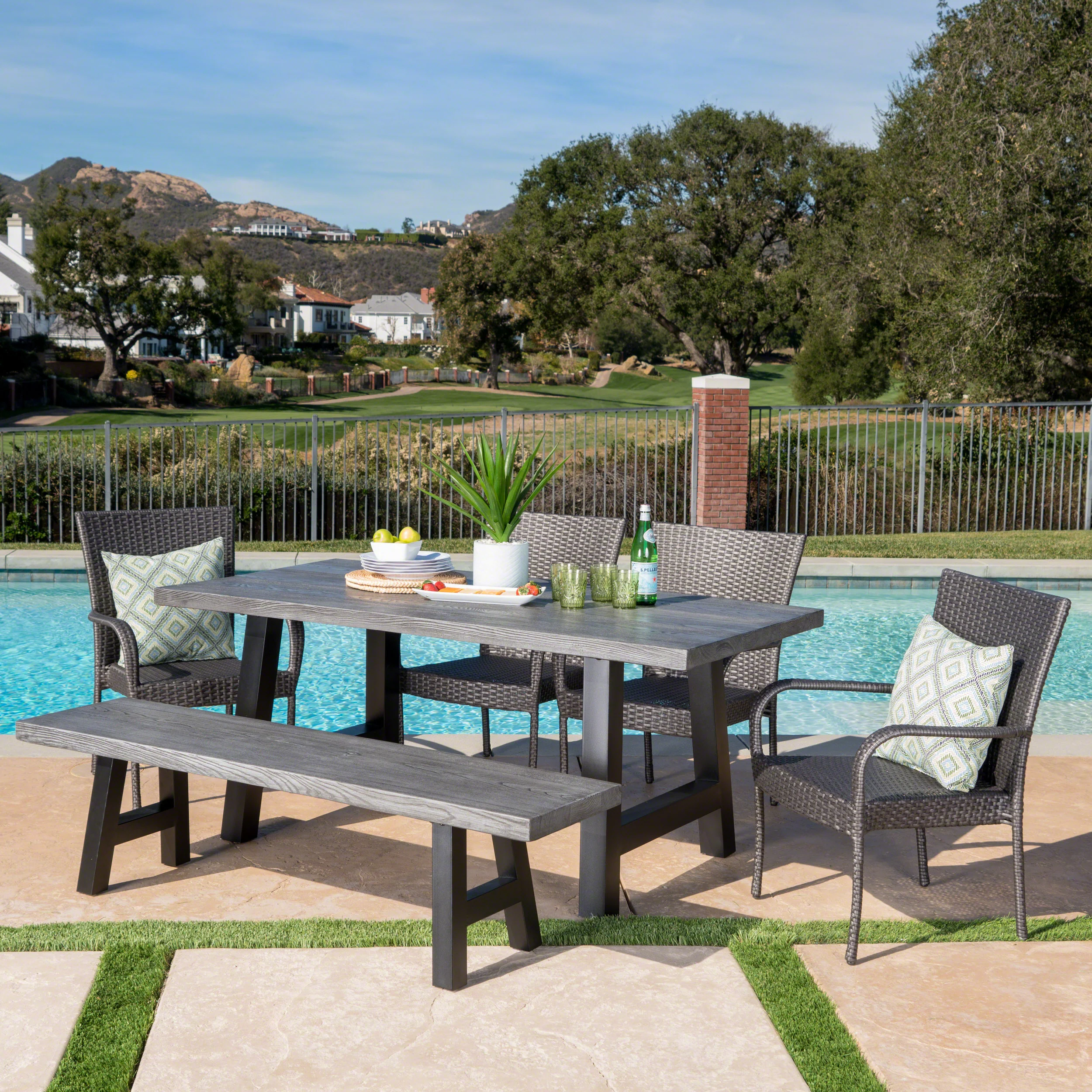 Madison Outdoor 6 Piece Stacking Grey Wicker and Concrete Dining Set - furnishings