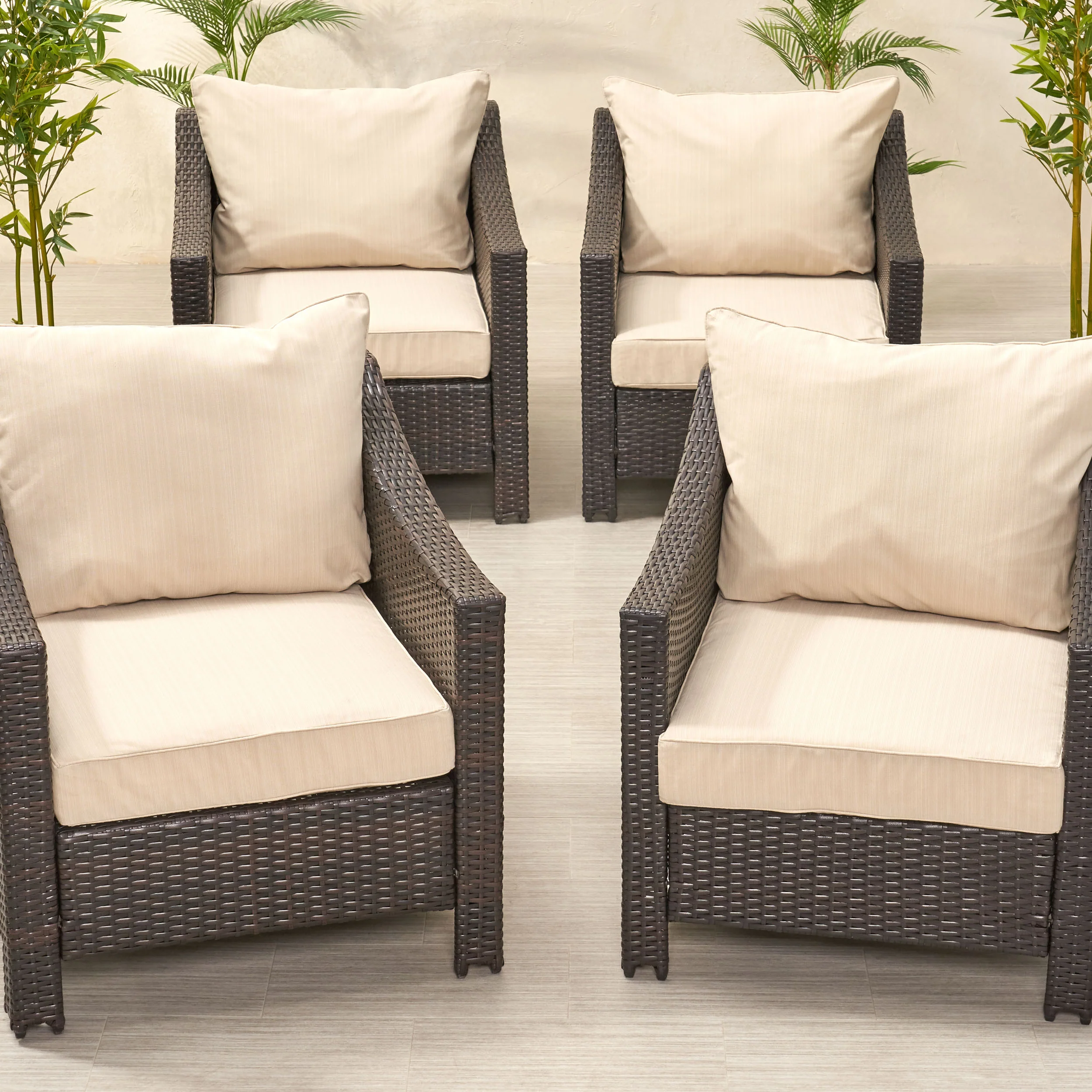 Luciella Outdoor Water Resistant Fabric Club Chair Cushions with Piping (Set of 4) - furnishings