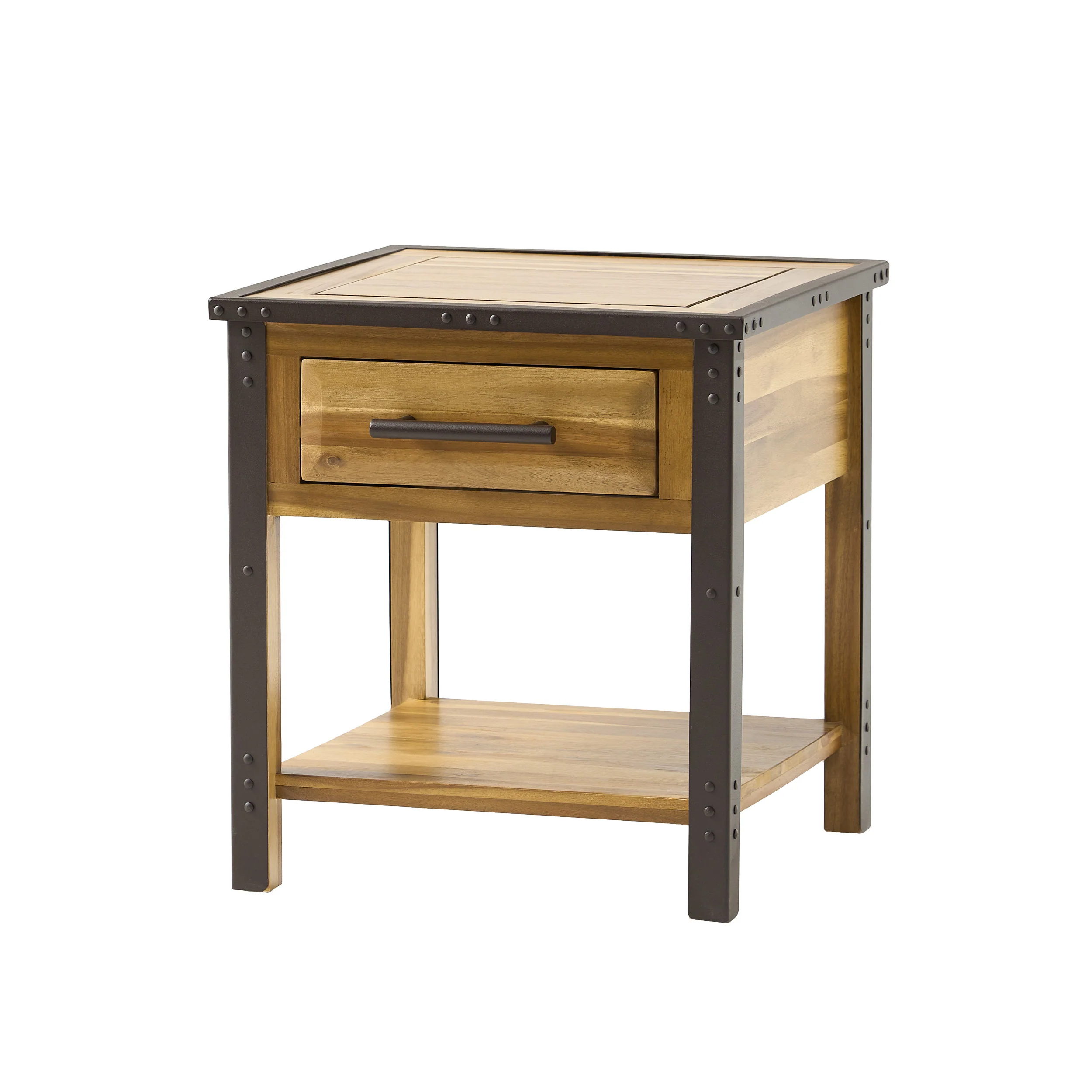 Glendora Industrial Solid Wood Single Drawer Nightstand End Table - furnishings