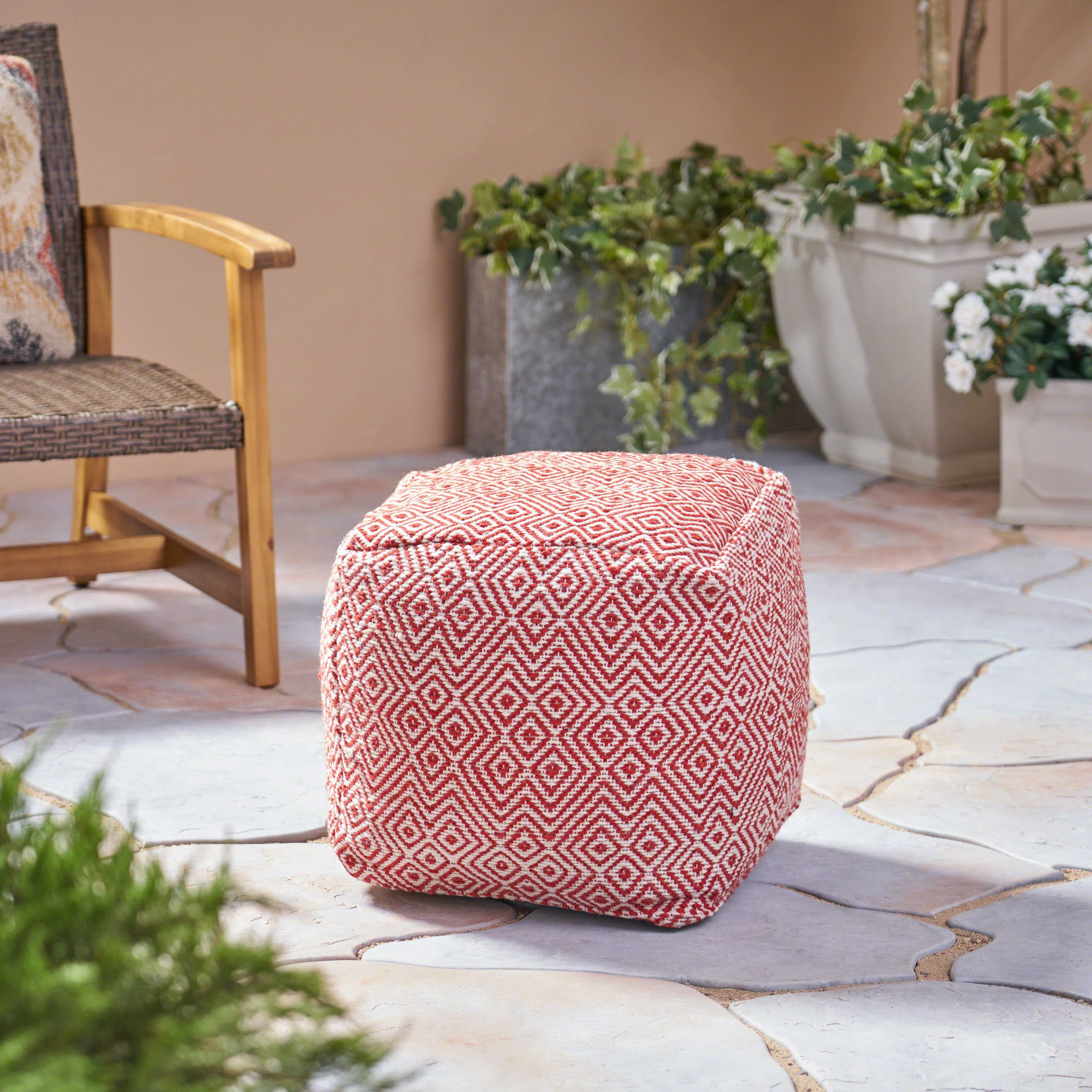 Alston Outdoor Handcrafted Boho Water-Resistant Pouf - furnishings