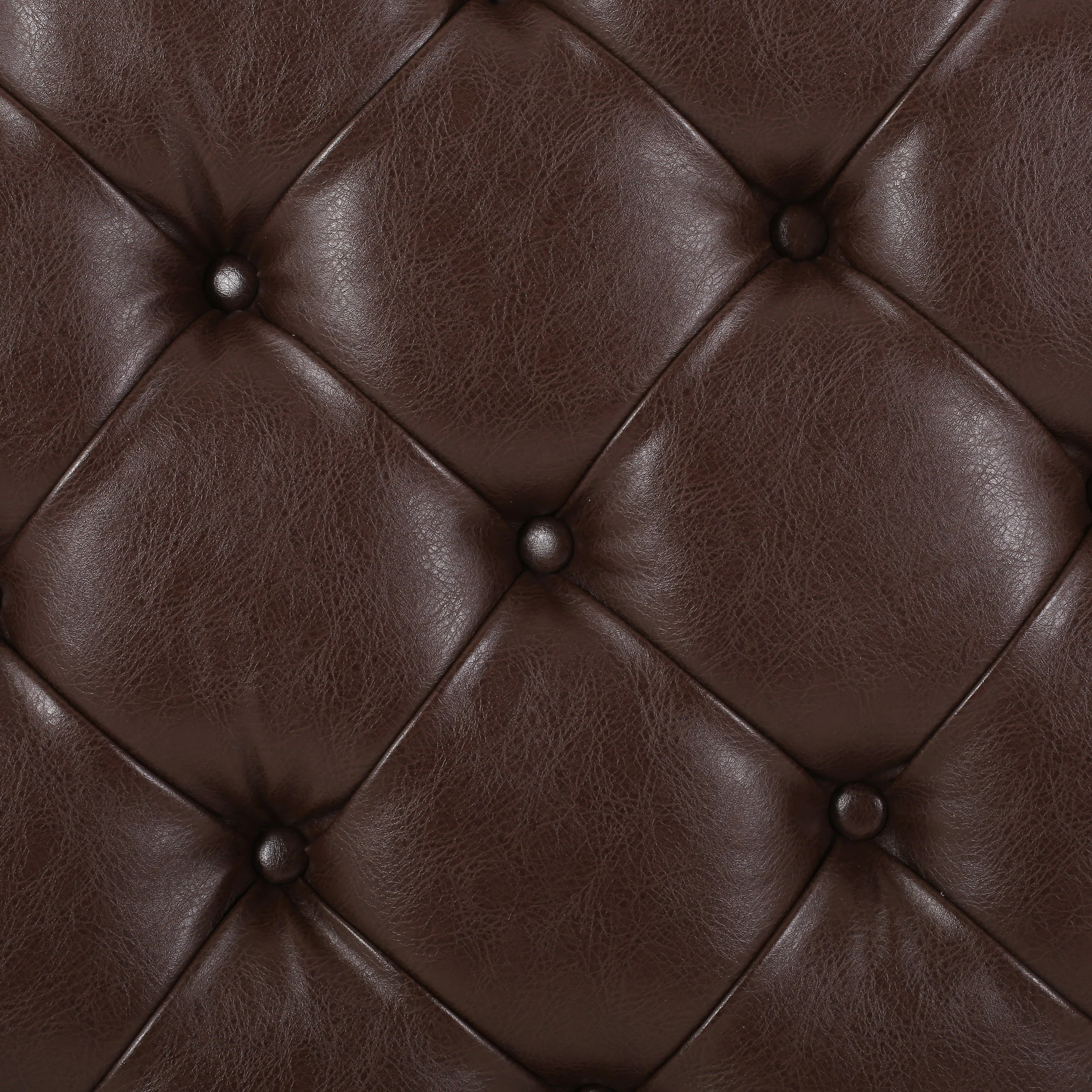Baynes Contemporary Faux Leather Tufted Wood Round Ottoman with Open Shelf - furnishings