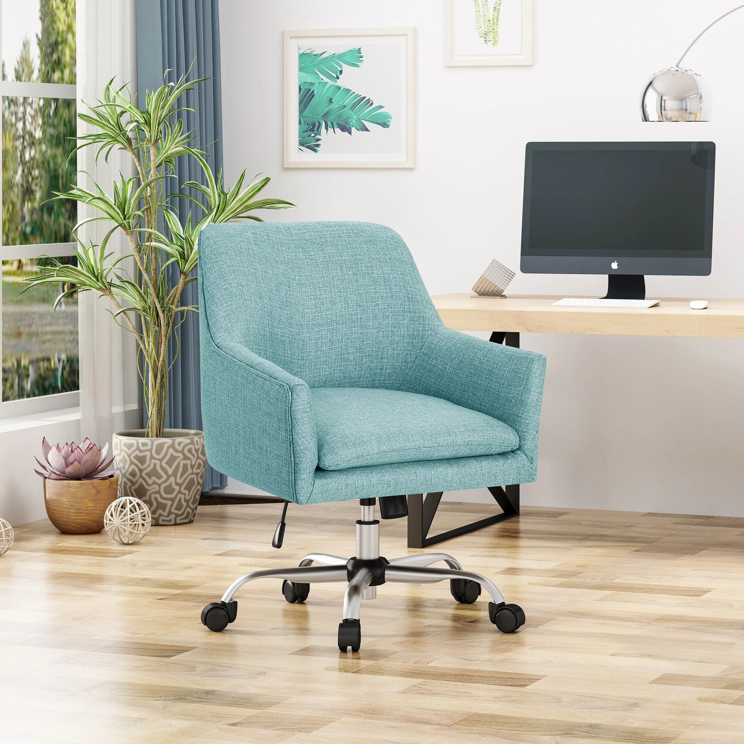 Morgan Mid Century Modern Fabric Home Office Chair with Chrome Base - furnishings