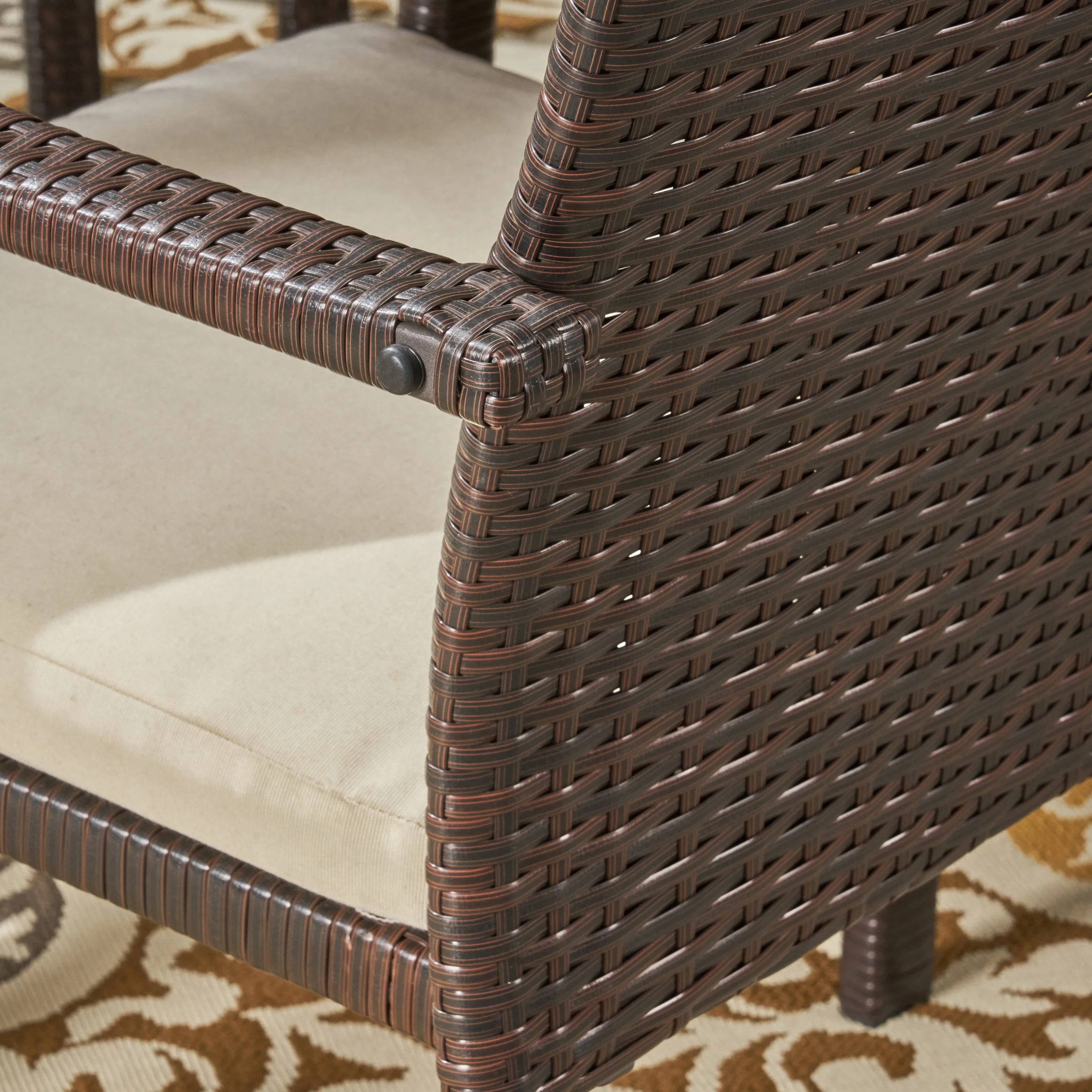 Stanfer Outdoor 7-Piece Acacia Wood Dining Set with Wicker Chairs - furnishings
