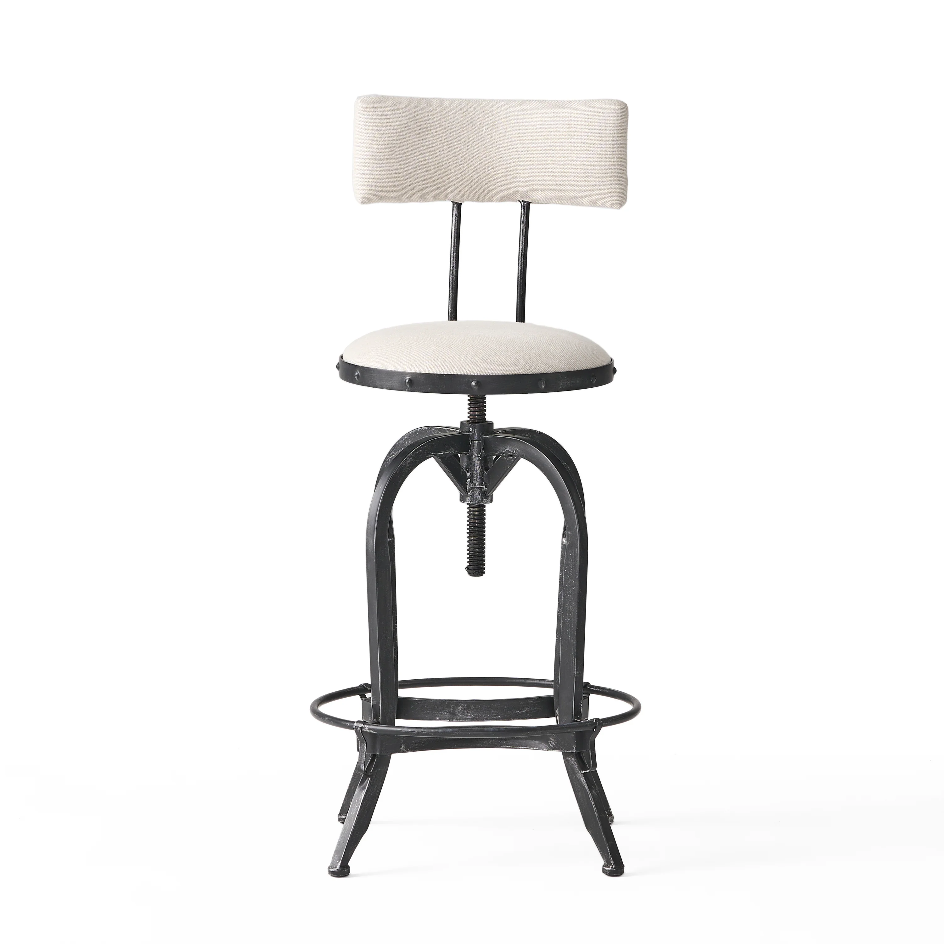 Contemporary Adjustable Fabric Off-White Swivel Barstool w/ Backrest - furnishings