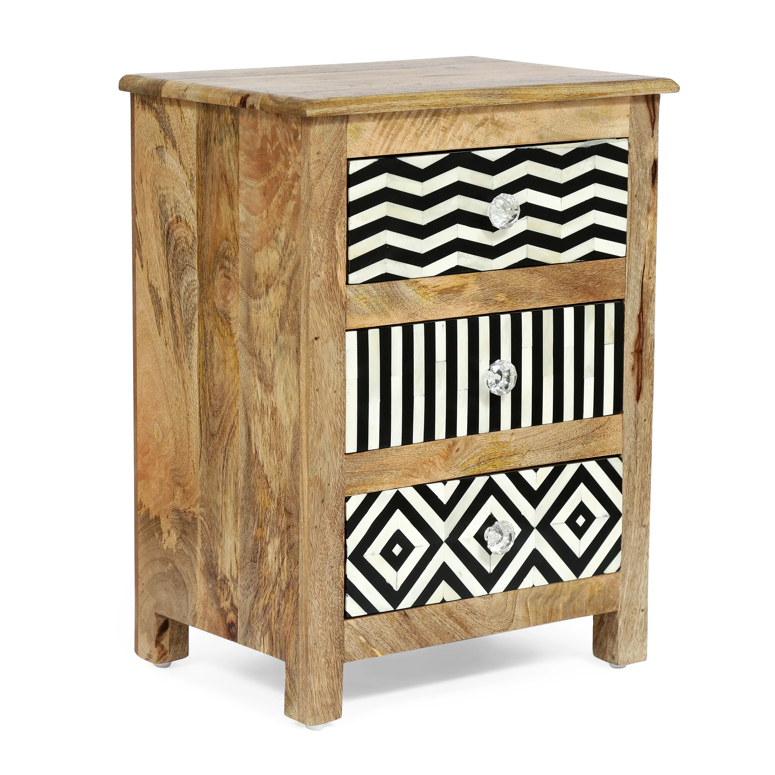 Hickson Handcrafted Boho 3 Drawer Mango Wood Nightstand - furnishings