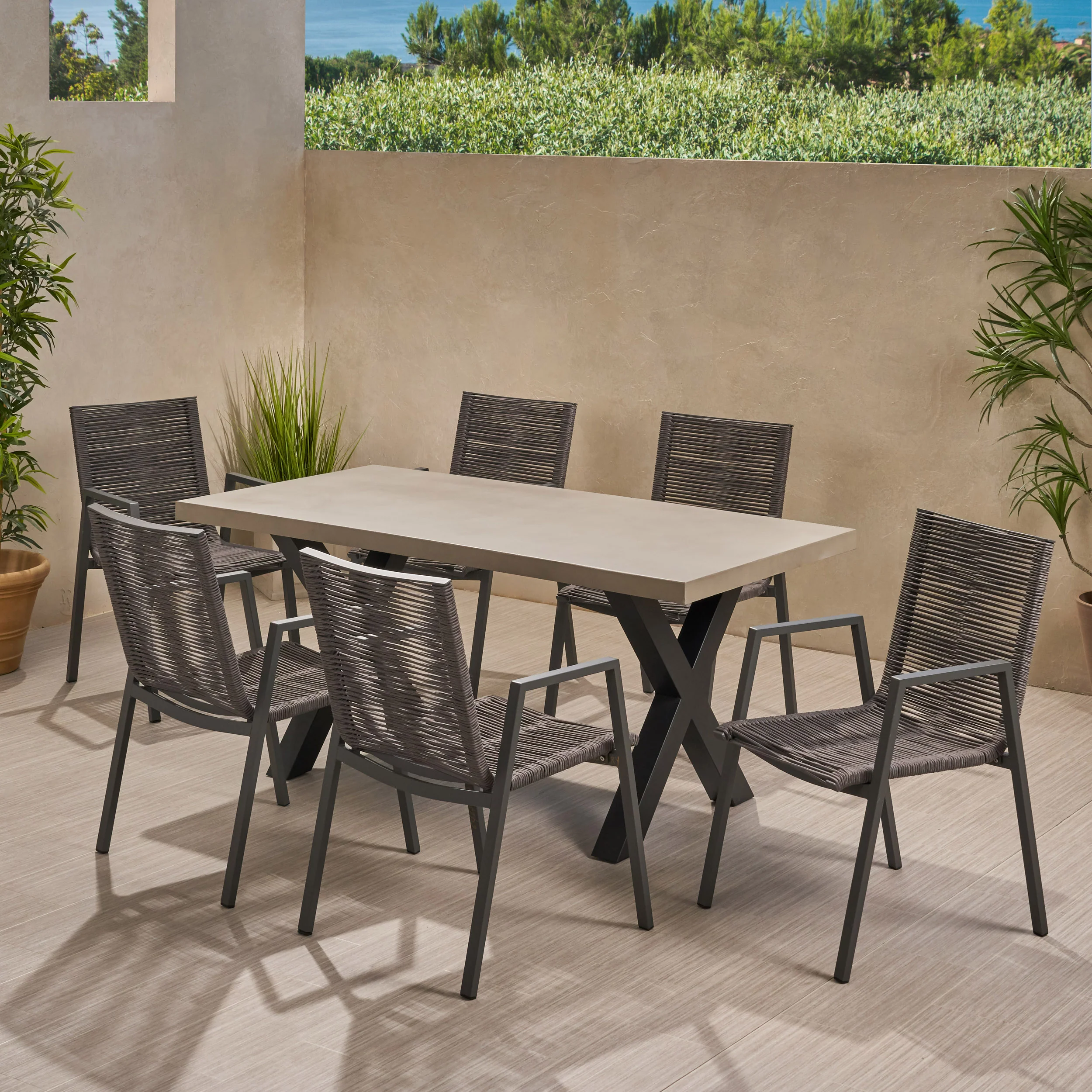 Aisaiah Outdoor Modern 6 Seater Dining Set - furnishings