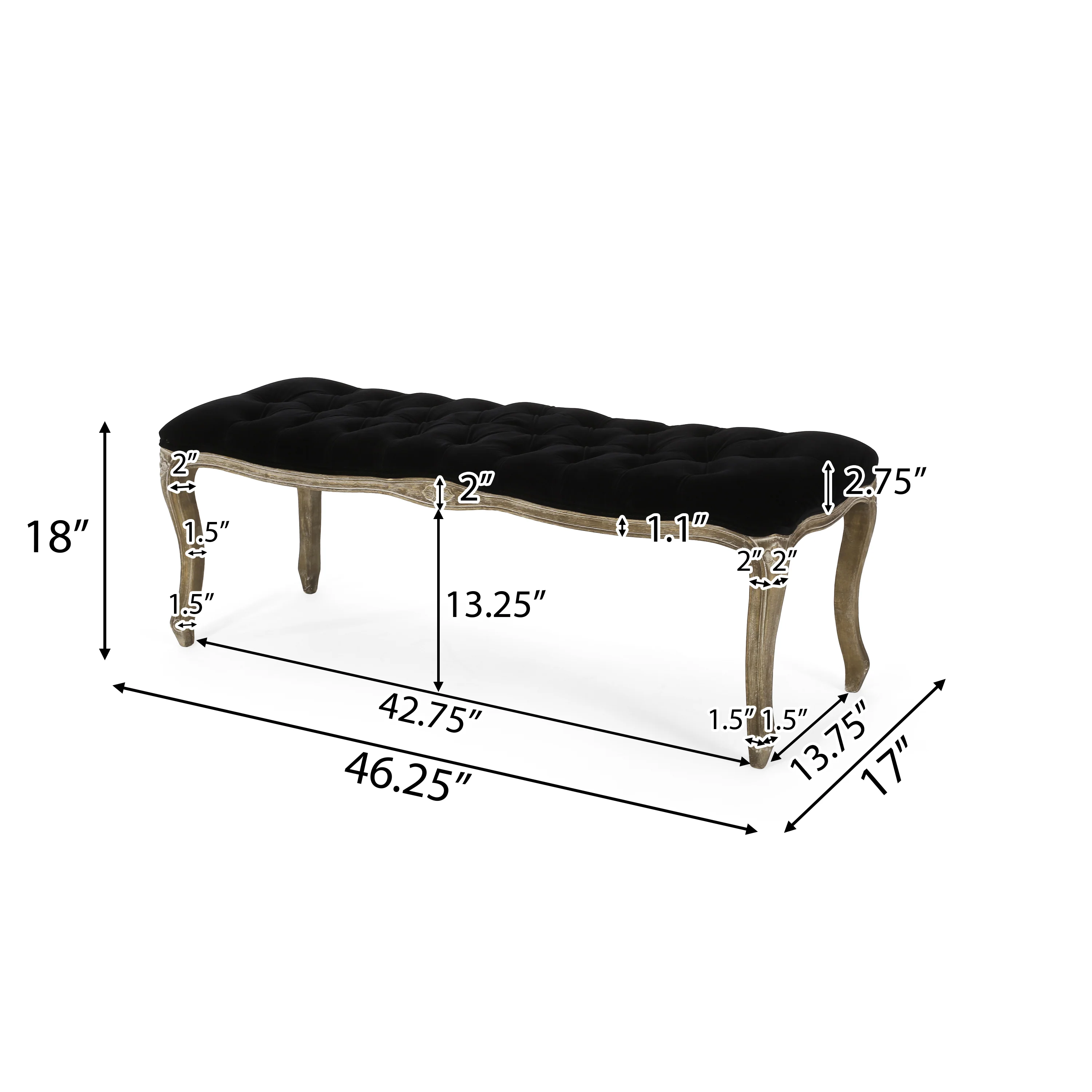Francis Traditional Button Tufted Velvet Bench - furnishings