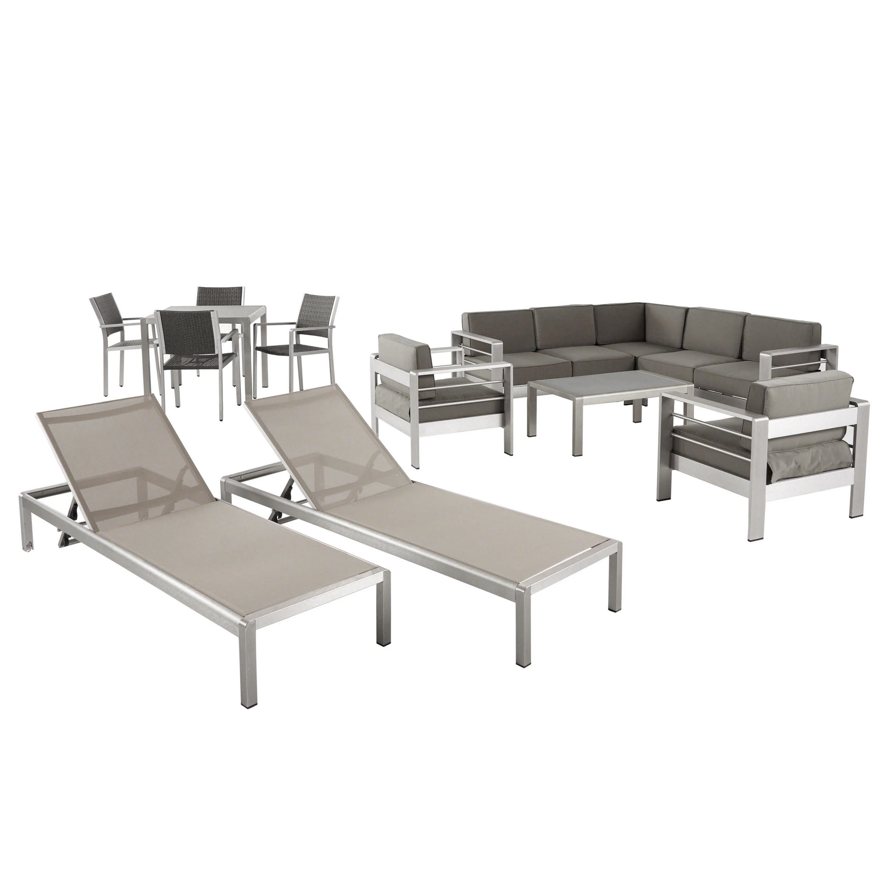 Cherie Outdoor Estate Collection Patio Set with Tempered Glass Top Dining Table - furnishings