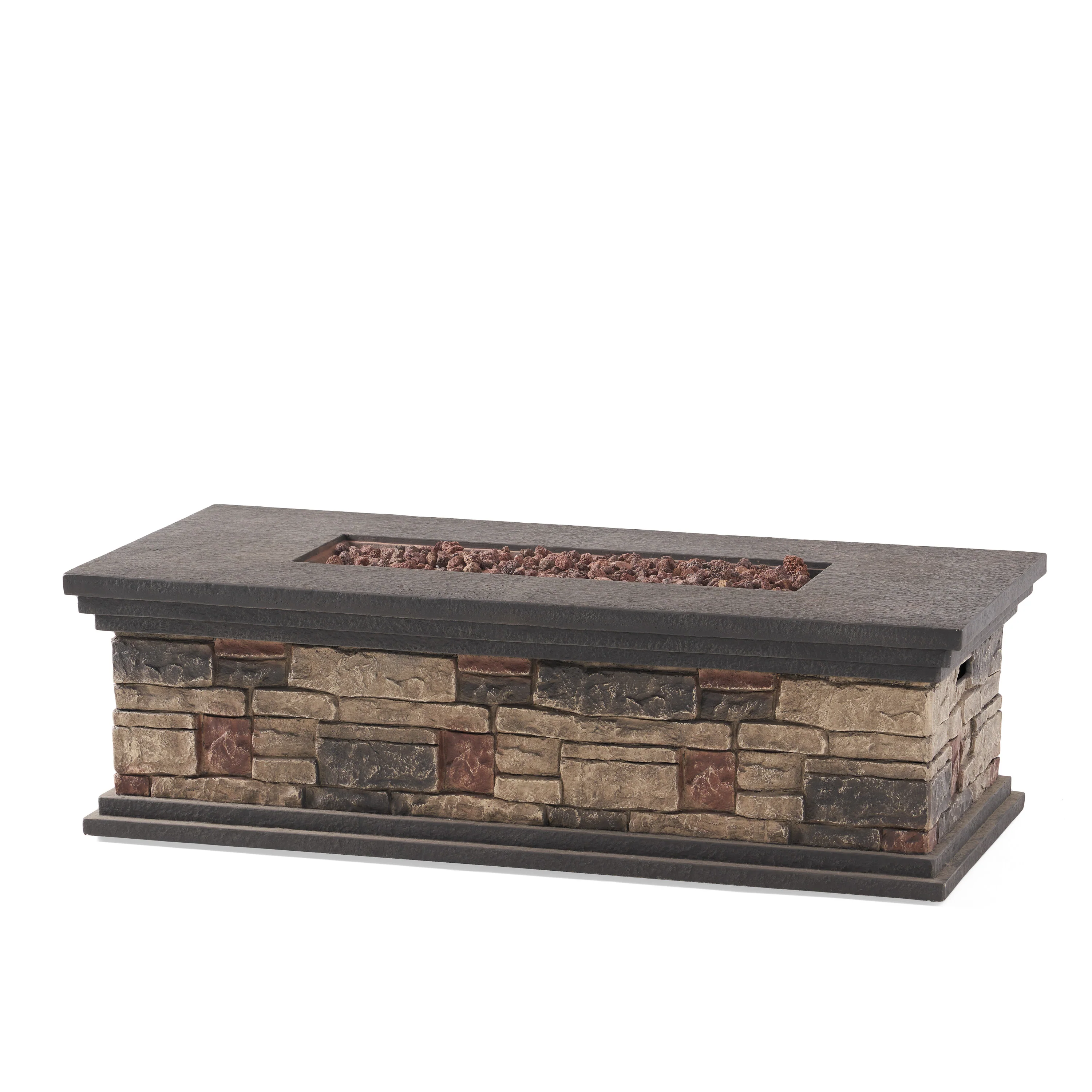 Troy Outdoor 50,000 BTU Lightweight Concrete Rectangular Fire Pit (No Tank Holder), Stone Finish - furnishings