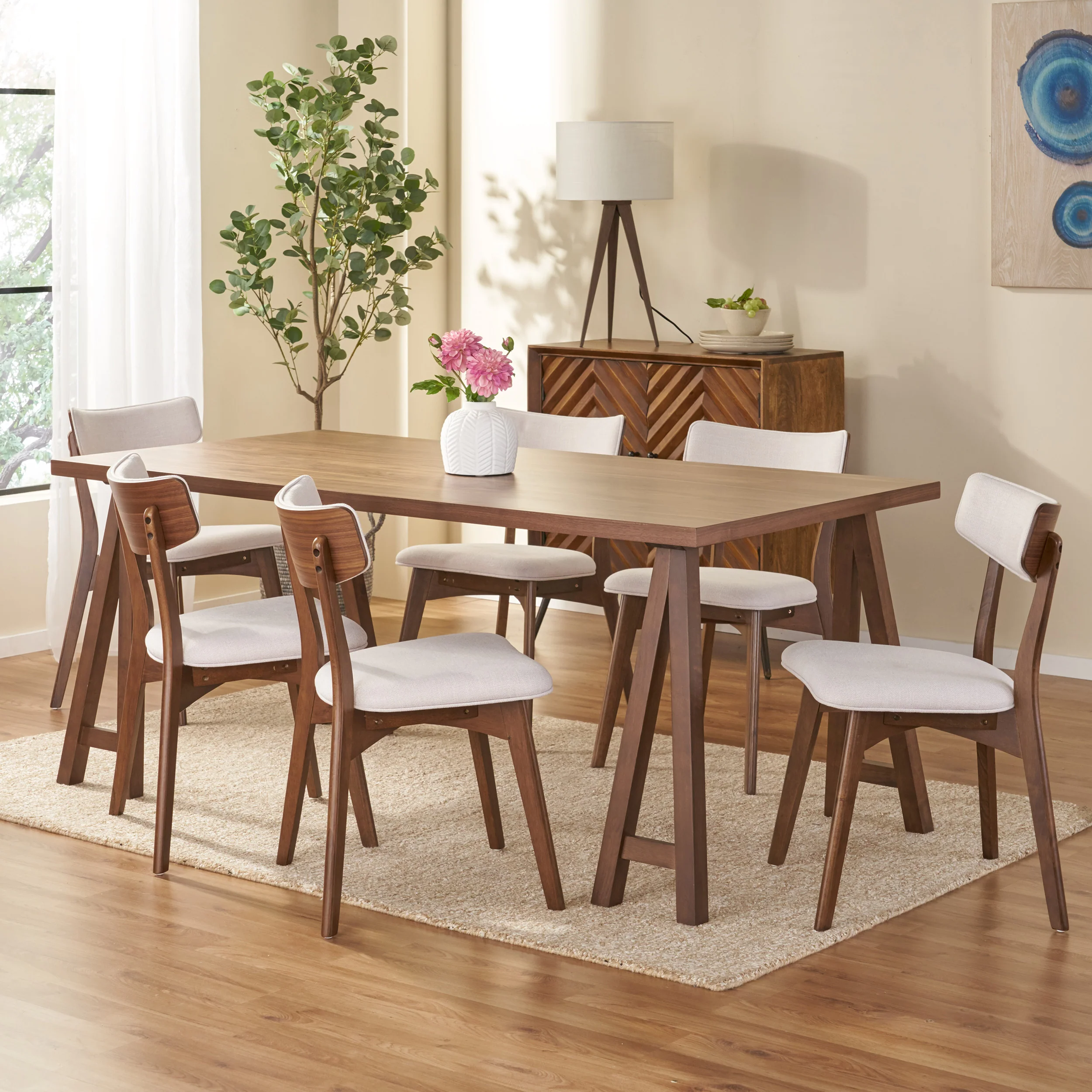 Turat Mid-Century Modern 7 Piece Dining Set with A-Frame Table - furnishings