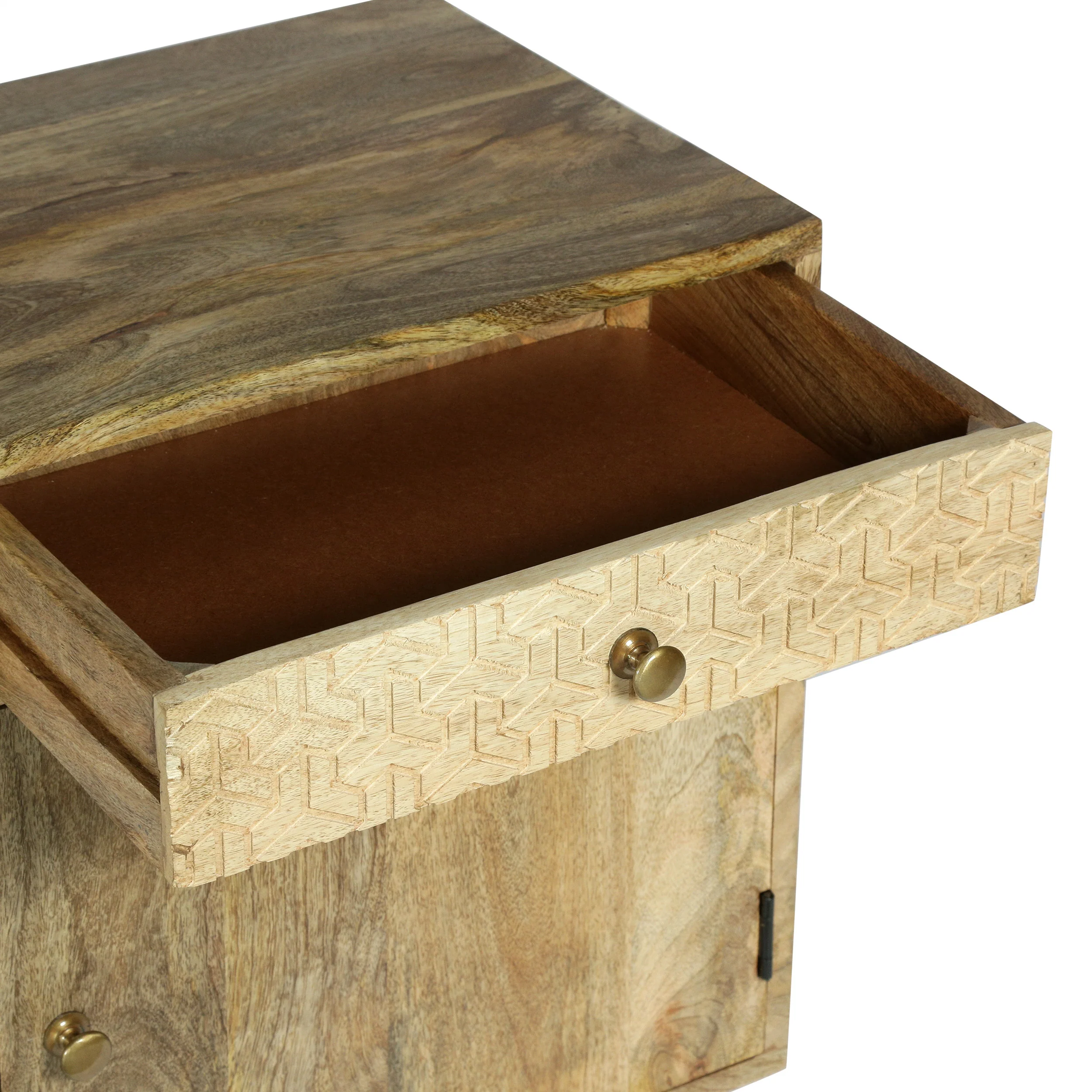 Stowe Boho Handcrafted Mango Wood Nightstand with Storage, Natural - furnishings