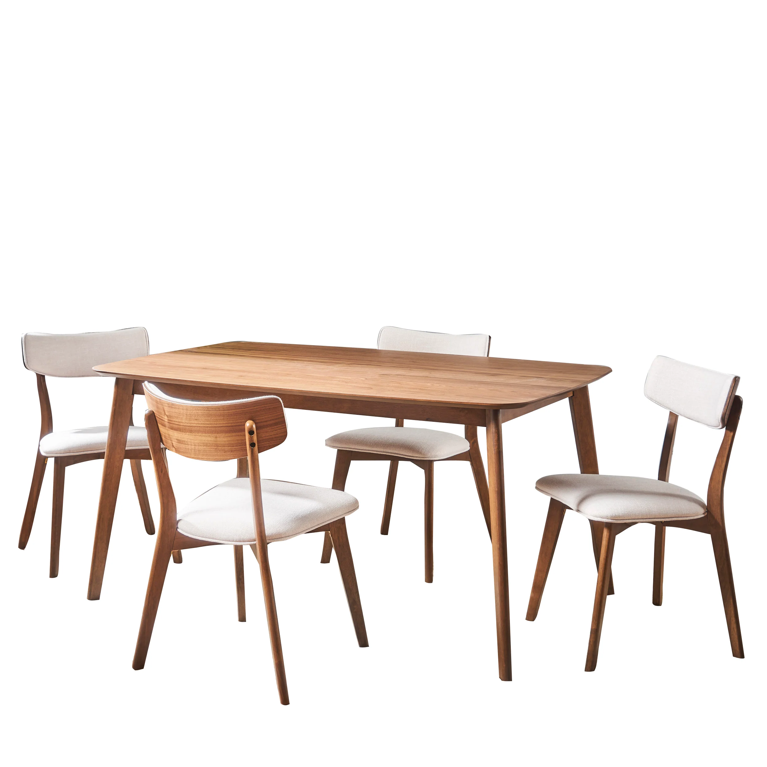 Aman Mid Century Finished 5 Piece Wood Dining Set with Fabric Chairs - furnishings