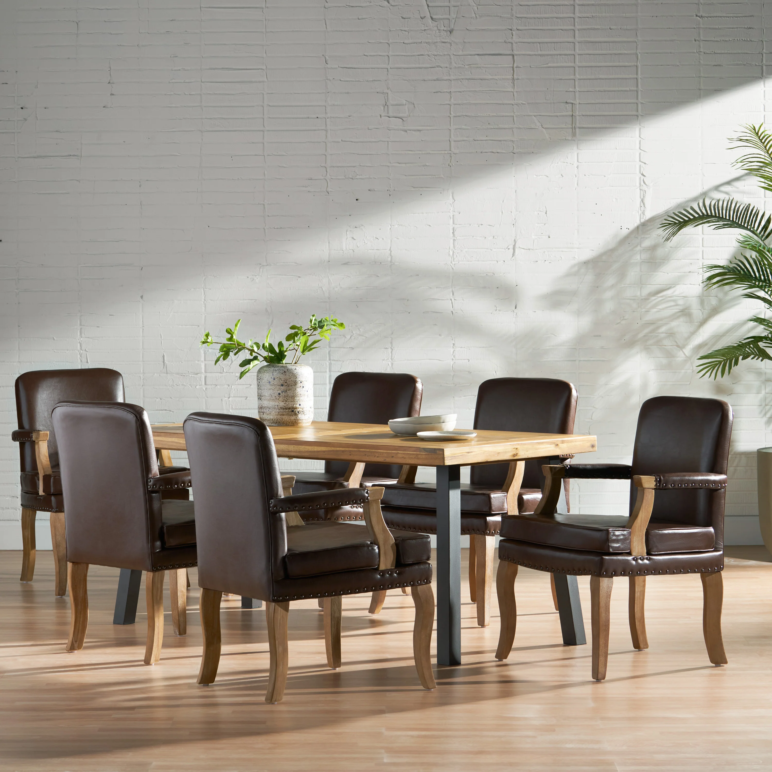 Tim French Country Faux Leather Dining Arm Chair with Nailhead Trim, Set of 6 - furnishings