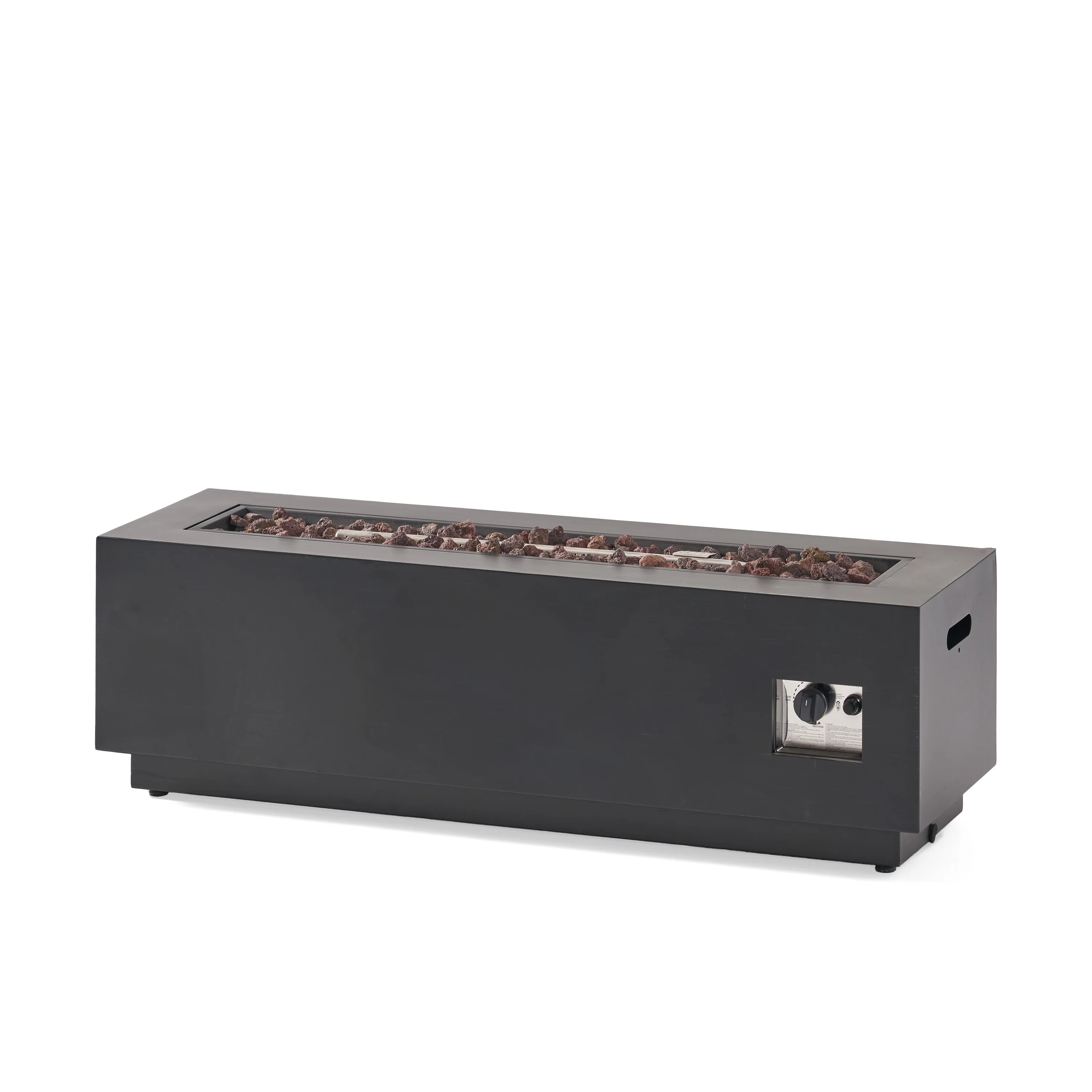 Jasmine Outdoor Dark Gray Iron Rectangular Propane Fire Pit - 50,000 BTU - furnishings