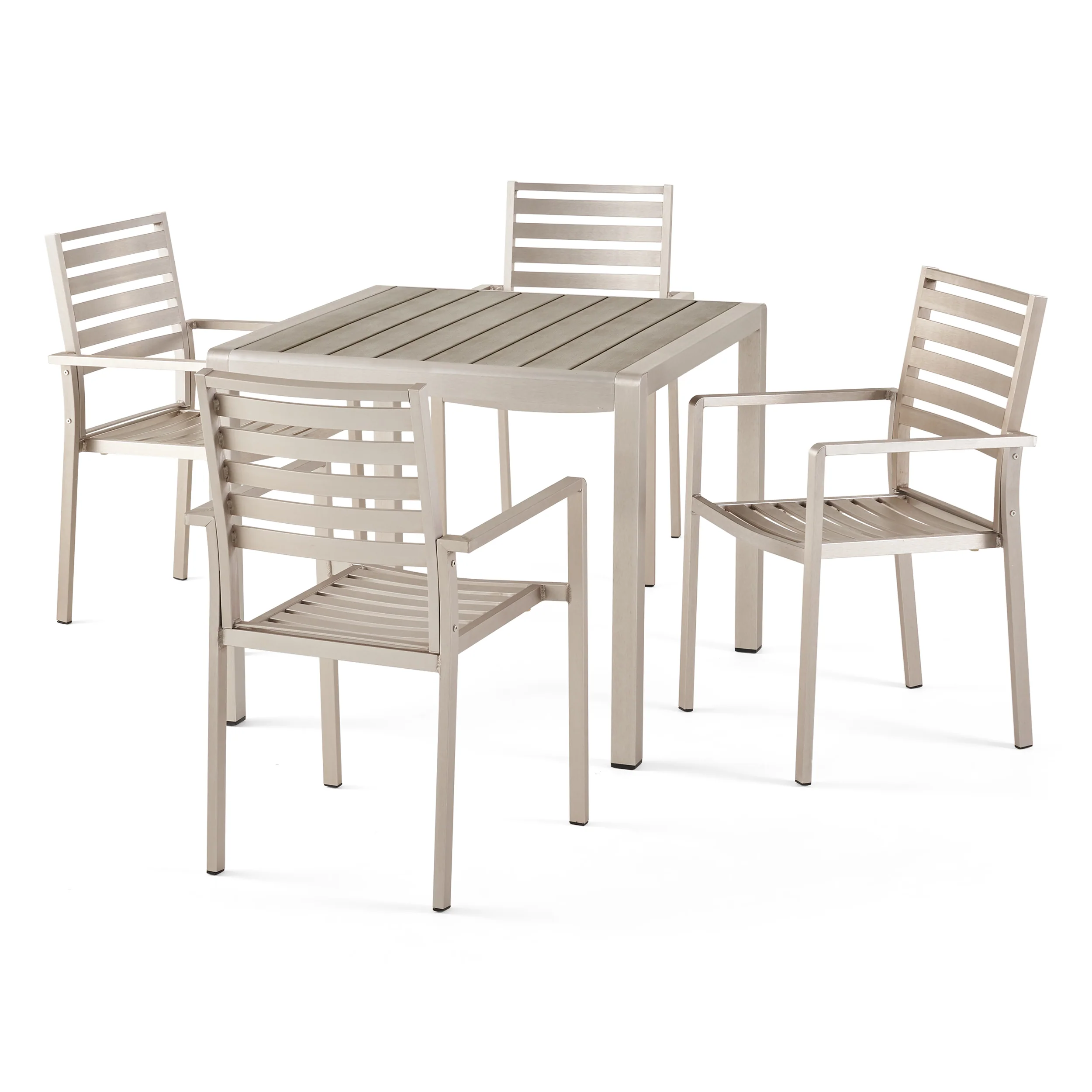 Cherie Outdoor Modern 4 Seater Aluminum Dining Set with Faux Wood Table Top - furnishings