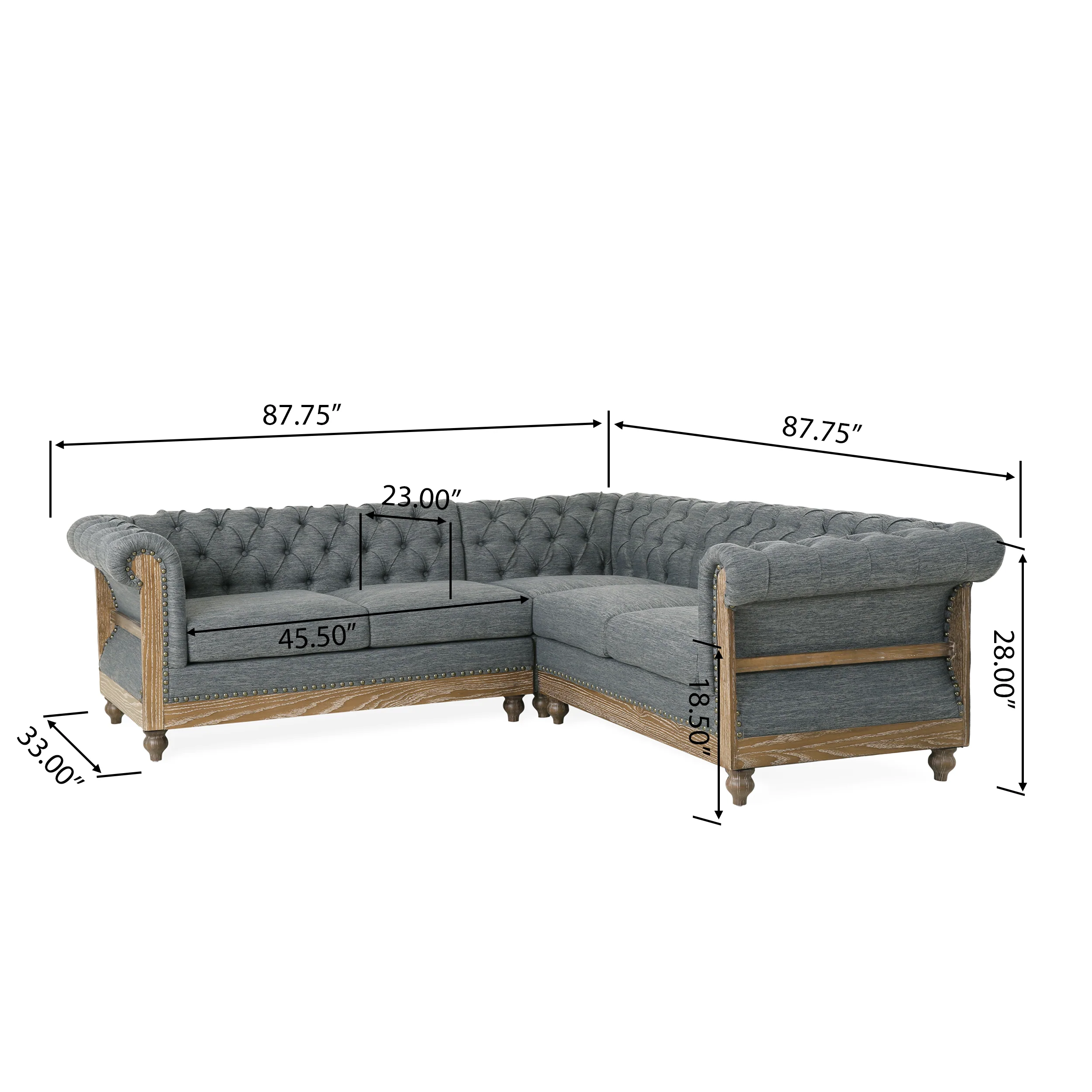 Alejandro Chesterfield Tufted Fabric 5 Seater Sectional Sofa with Nailhead Trim - furnishings