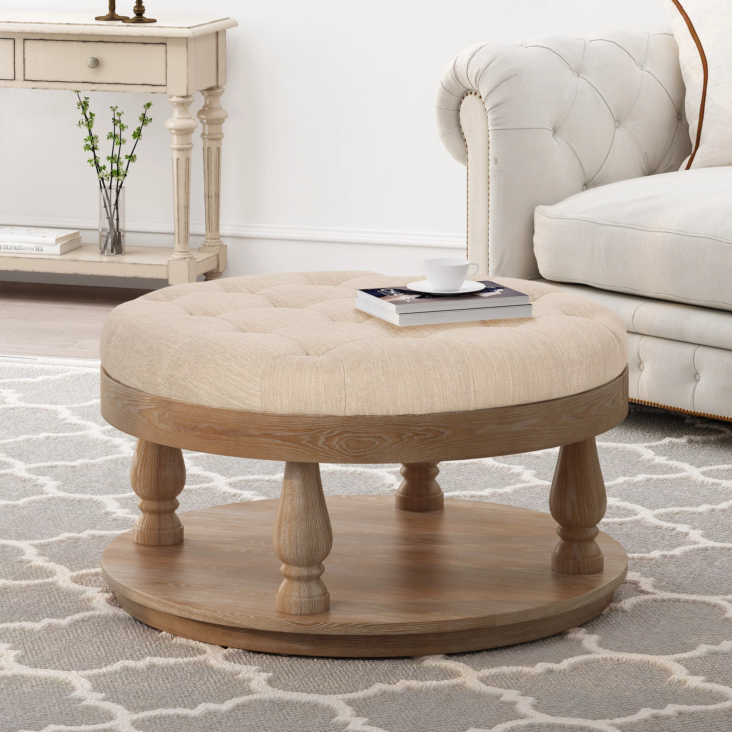 Andrue Contemporary Upholstered Round Ottoman - furnishings