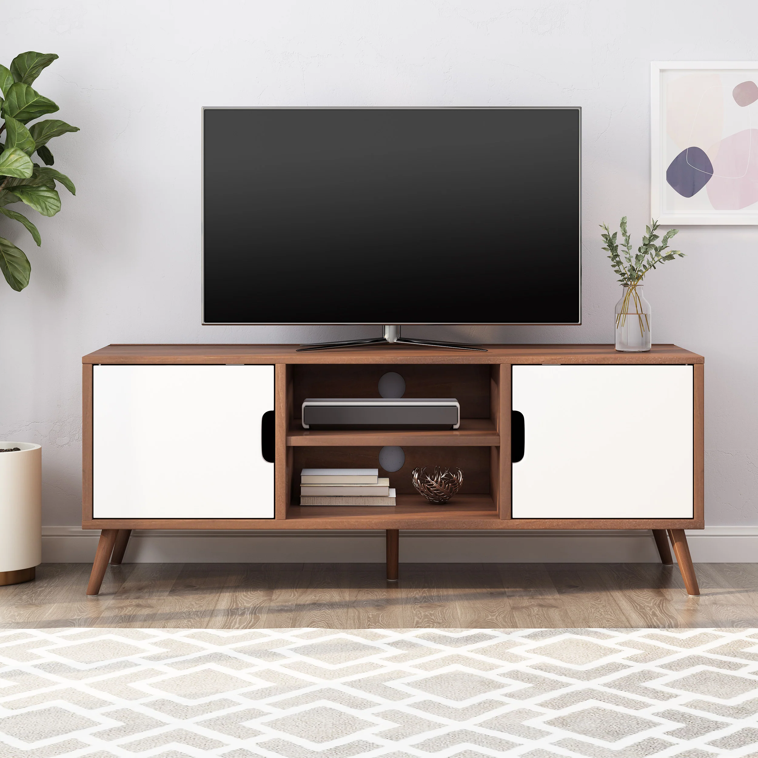 Aaditya Mid Century Modern 2 Cabinets & Shelves TV Stand - furnishings