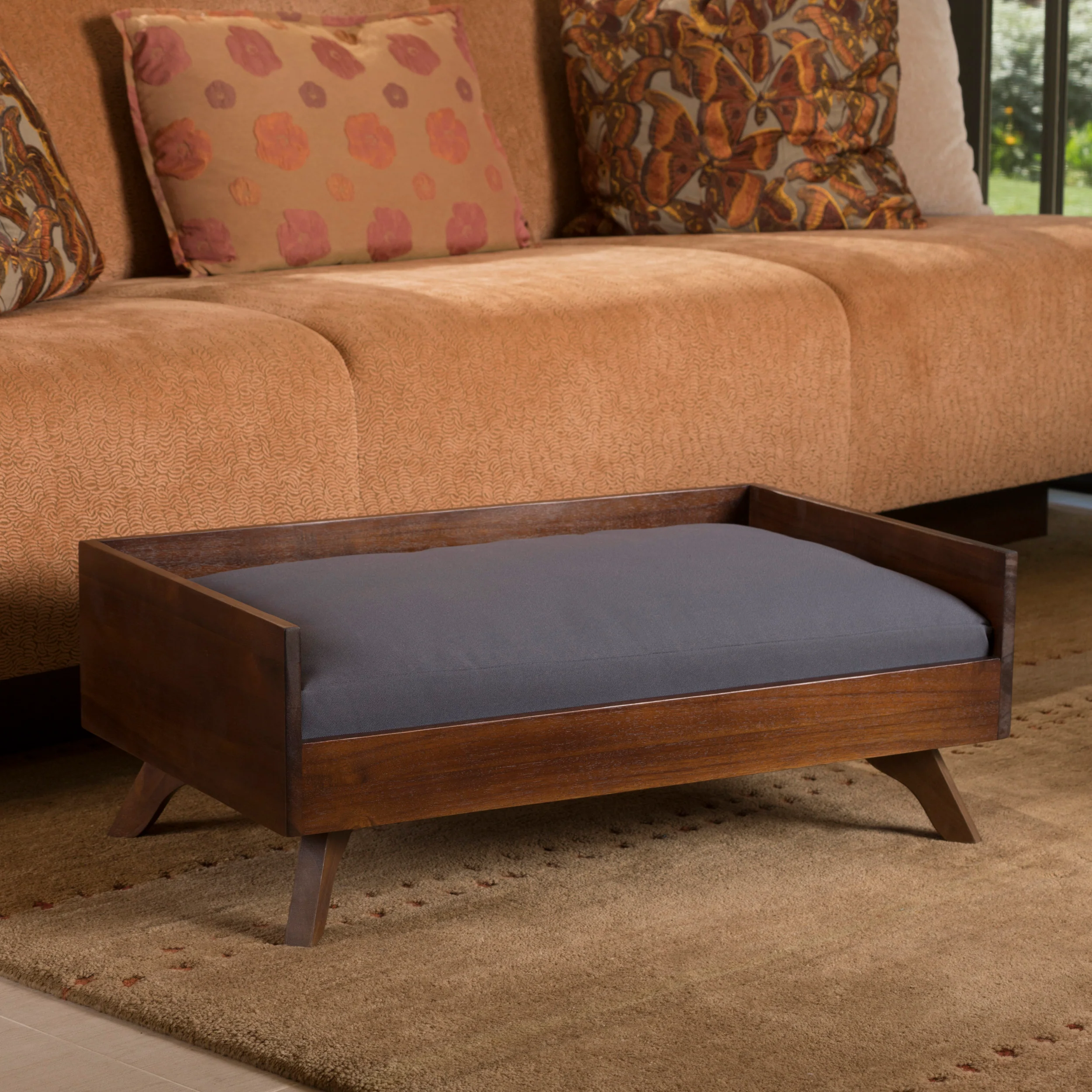 Darren Mid-Century Wood Frame Cushioned Dog Bed - furnishings