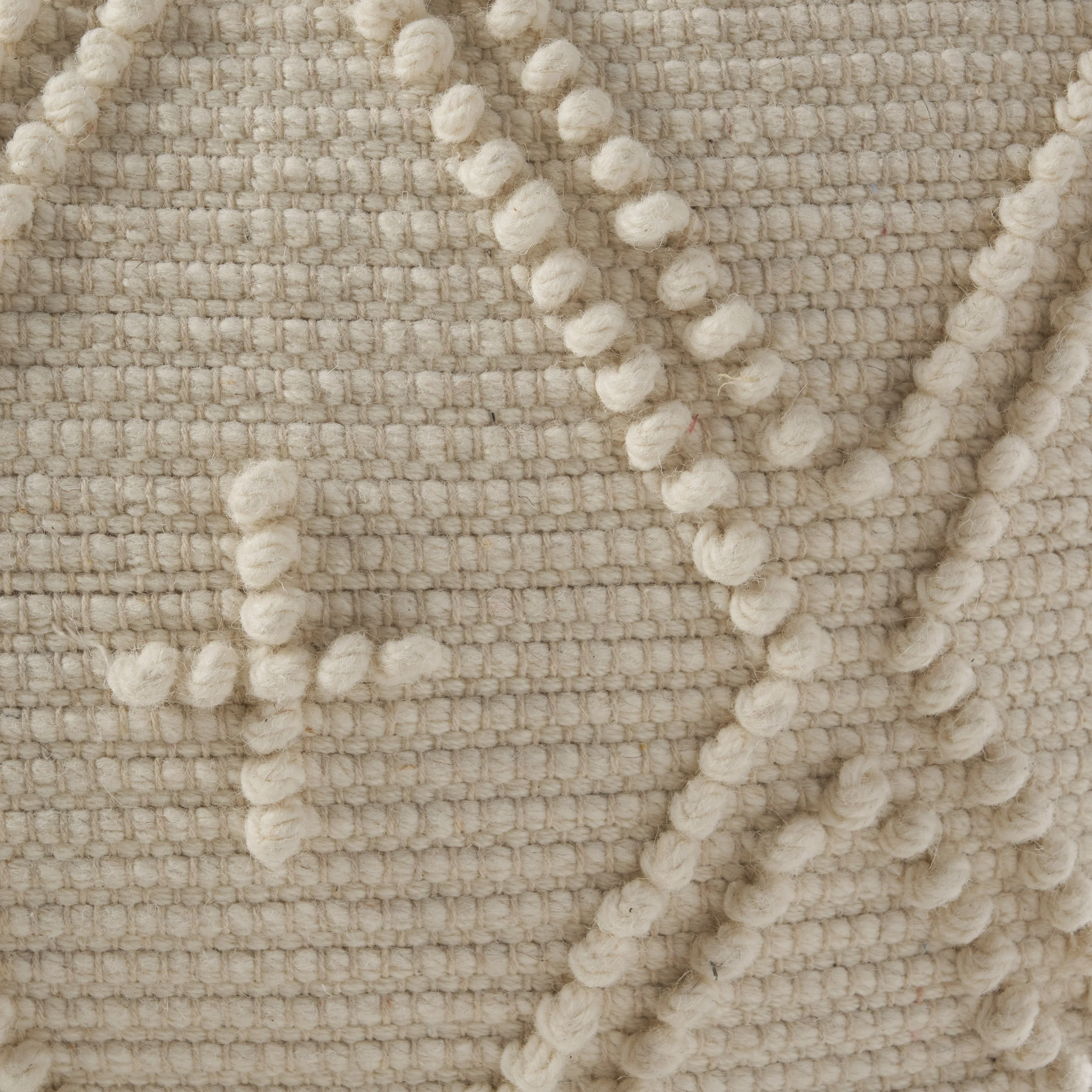 Nina Large Square Casual Pouf, Boho, White Wool and Cotton - furnishings