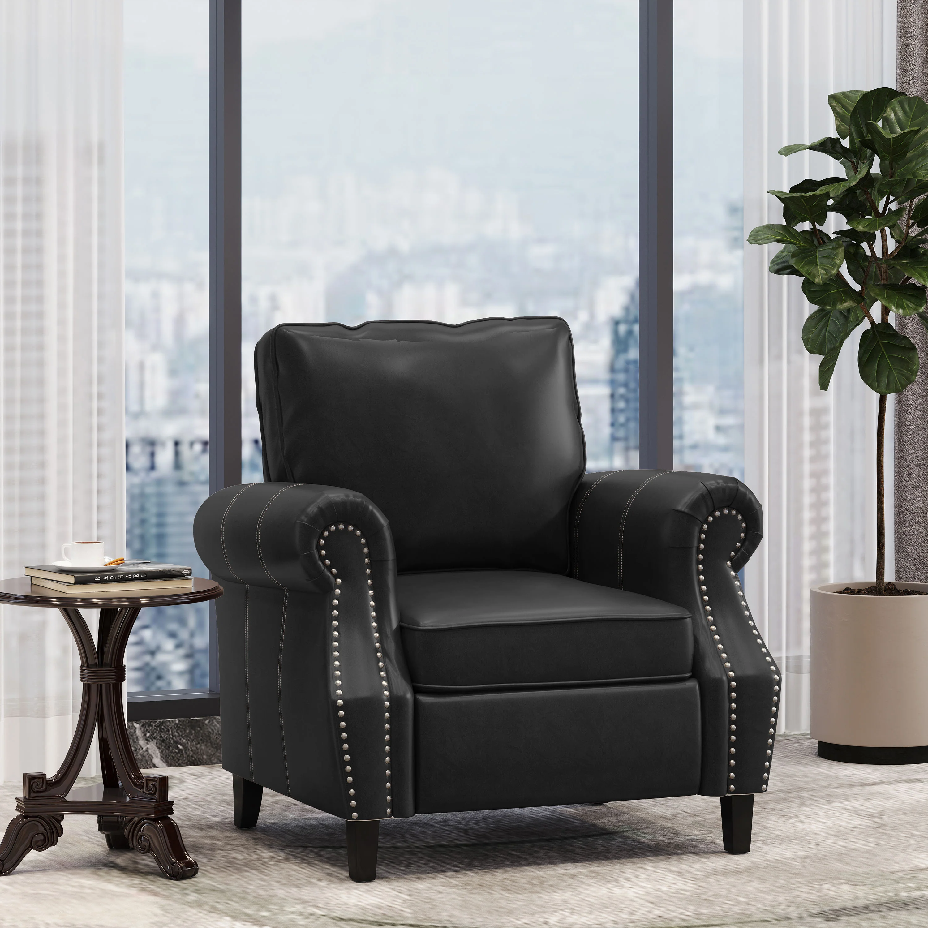 Burkehaven Contemporary Faux Leather Club Chair with Nailhead Trim - furnishings