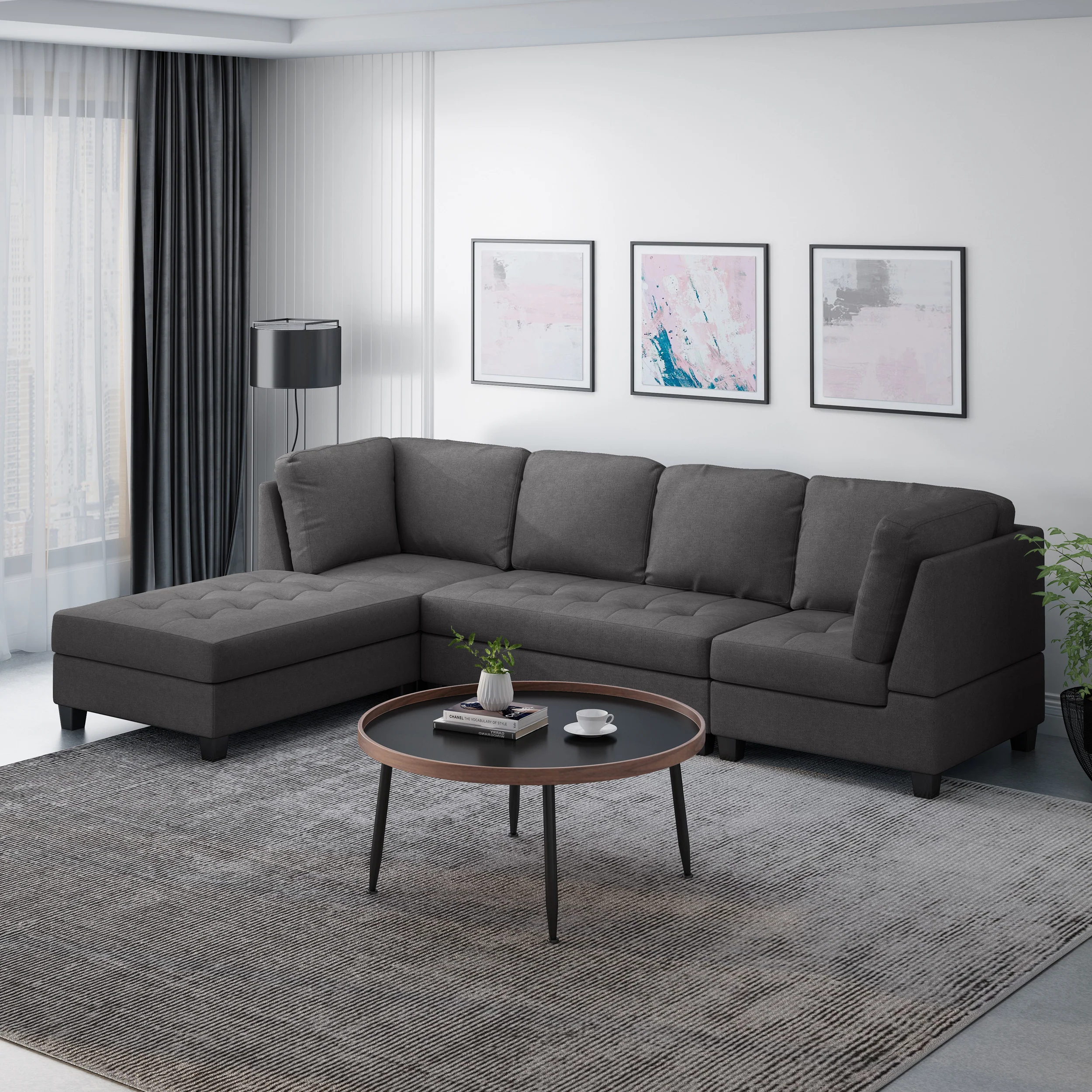 Ellawyn Contemporary 4 Seater Fabric Sectional - furnishings
