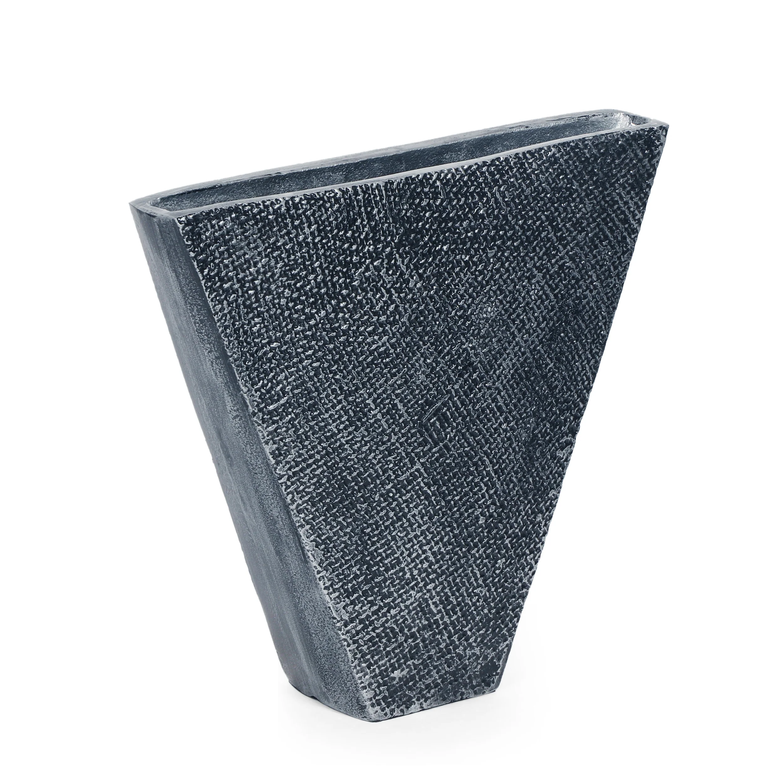 Currier Modern Handmade Aluminum Flat Vase, Charcoal - furnishings