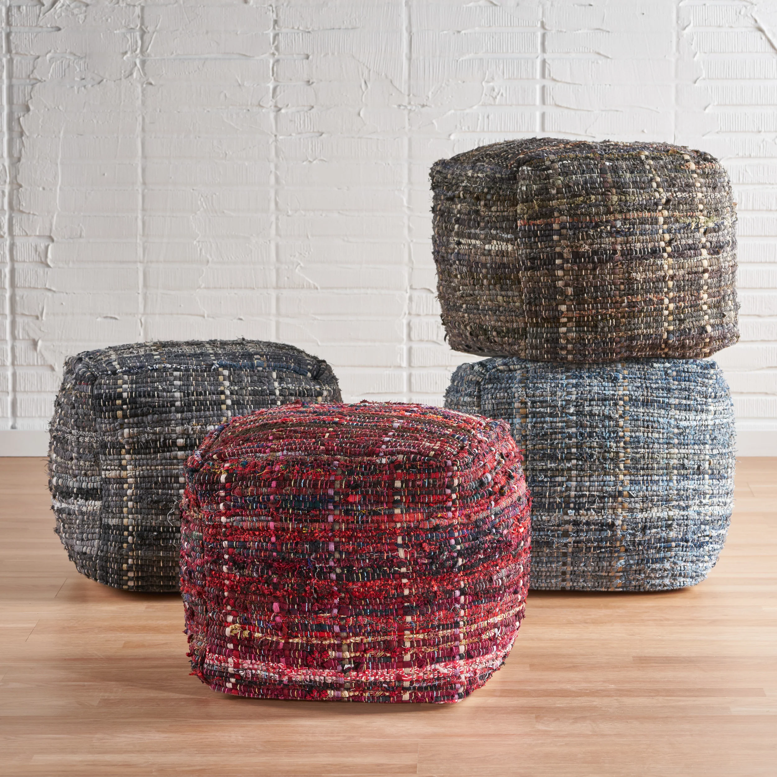 Kamil Handcrafted Boho Fabric Pouf - furnishings