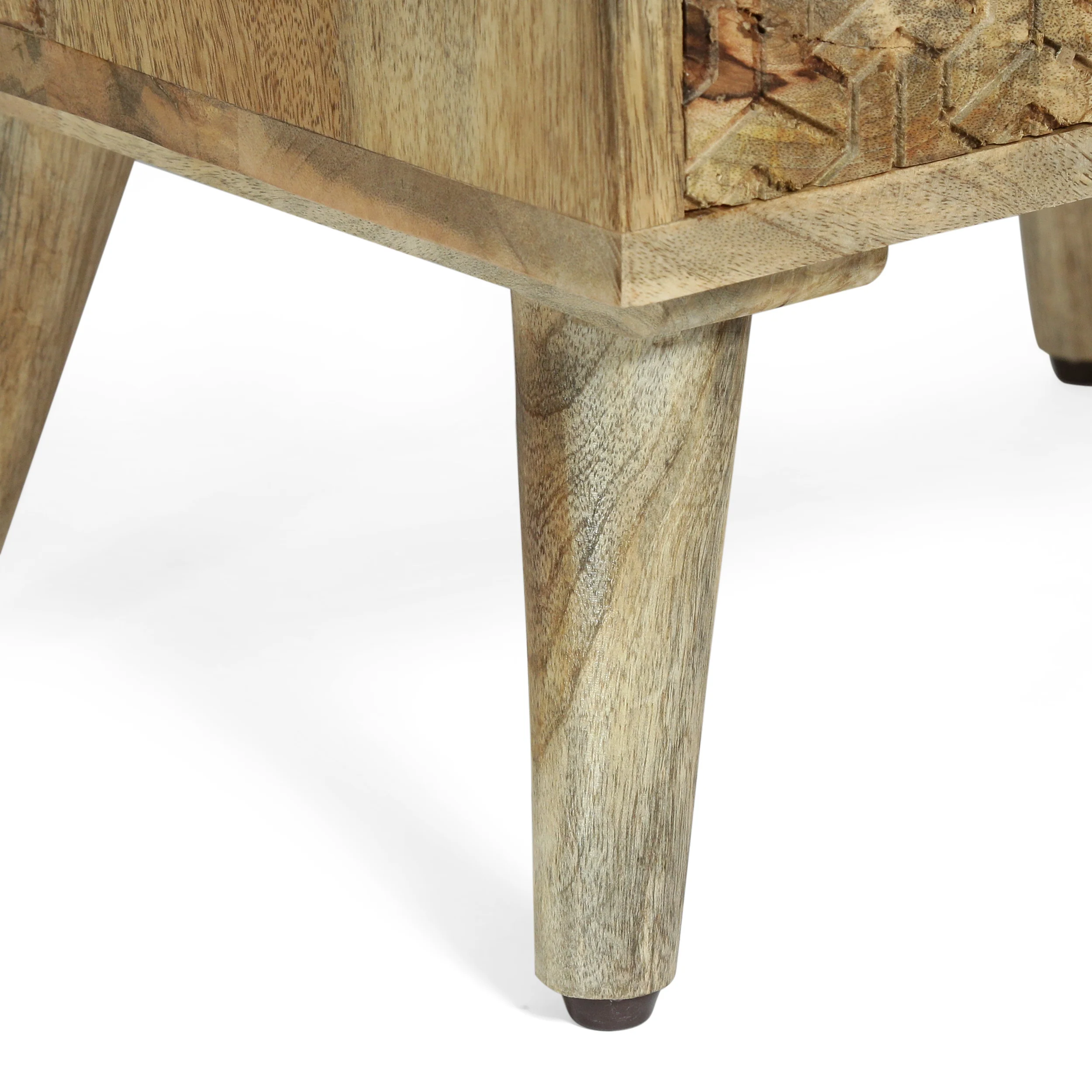 Stowe Boho Handcrafted Mango Wood 3 Drawer Nightstand, Natural - furnishings