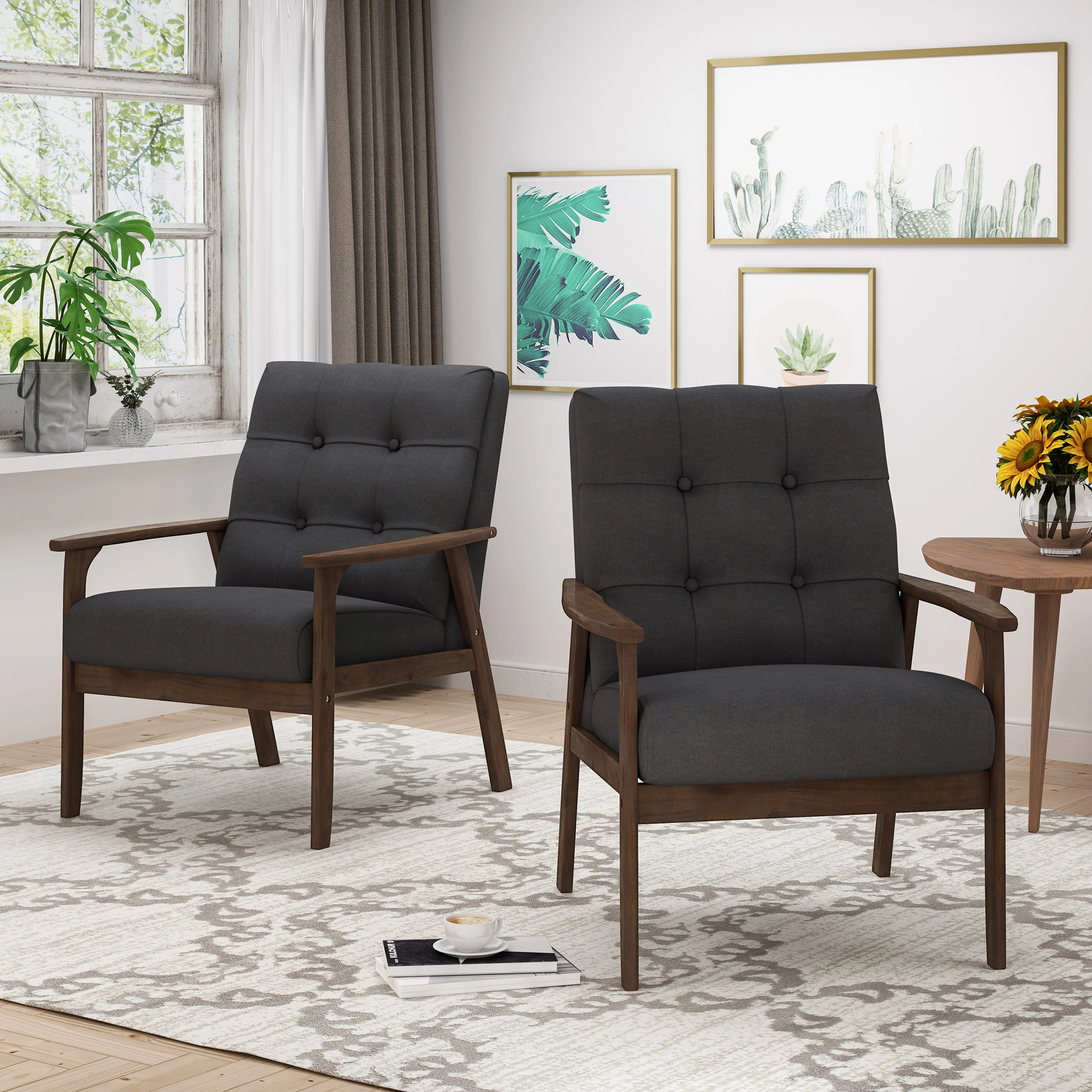 Samulle Mid Century Modern Waffle Stitch Tufted Armchair - furnishings