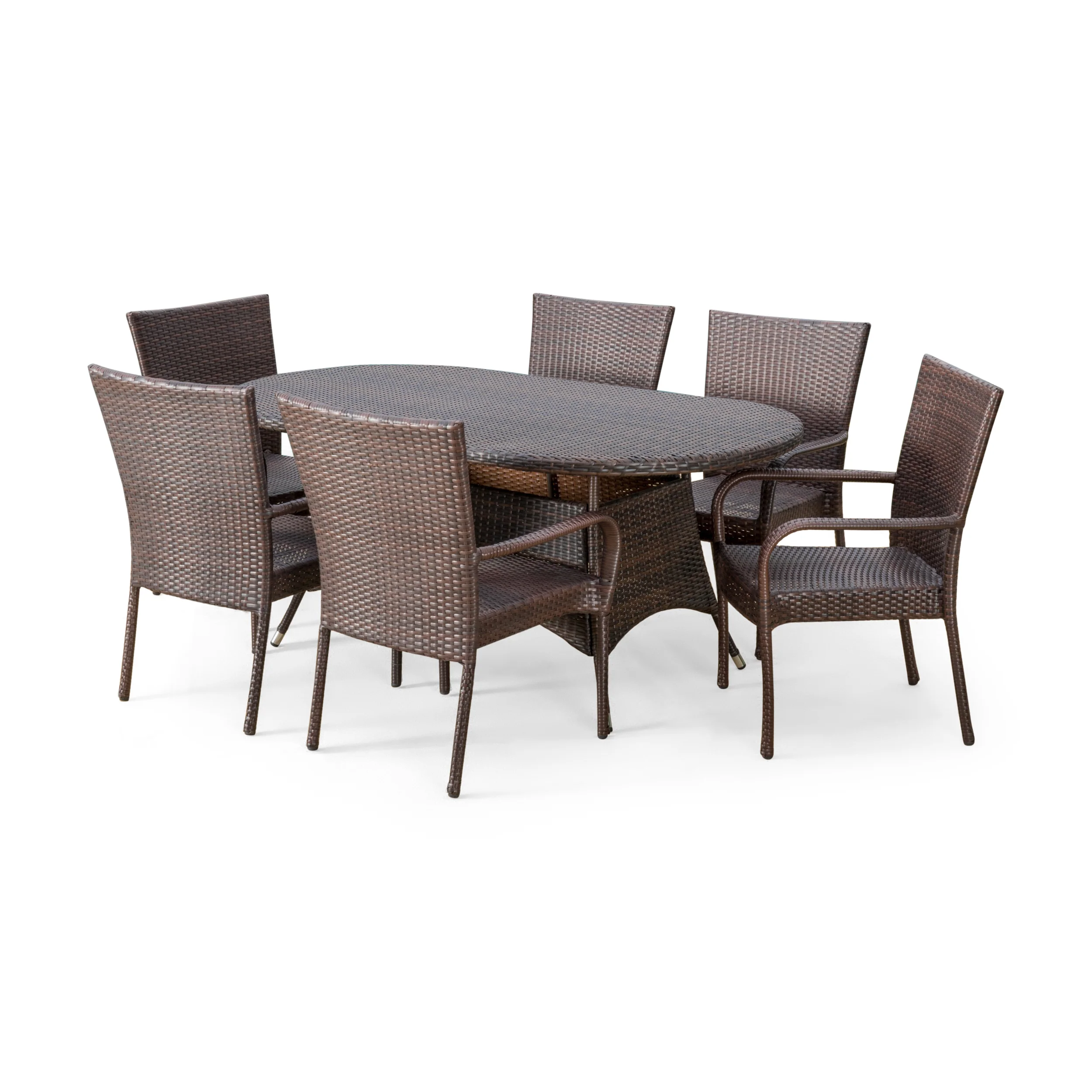 Kory Outdoor 7pc Multibrown Wicker Round Dining Set - furnishings
