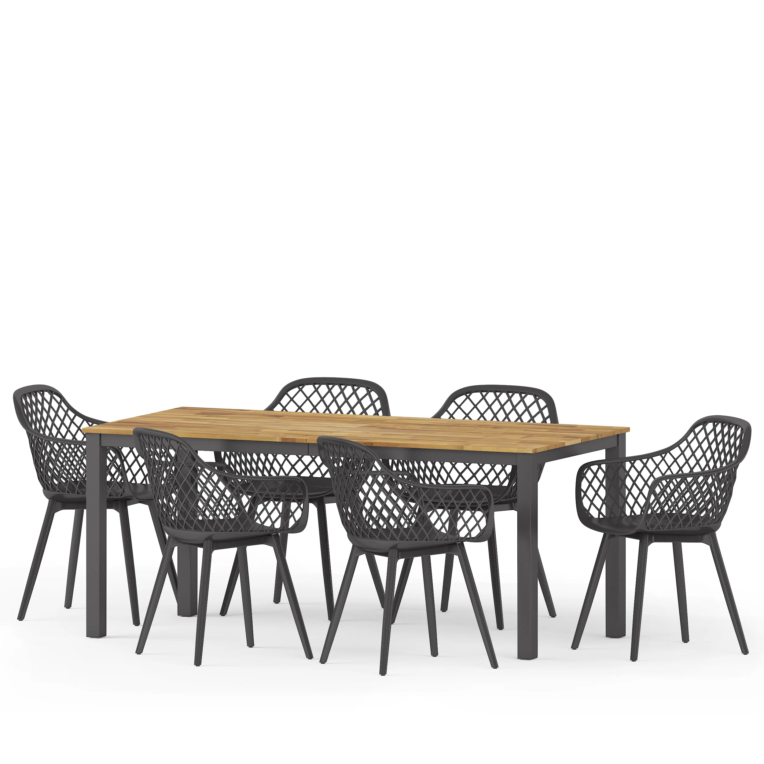 Tate Outdoor Wood and Resin 7 Piece Dining Set, Black and Teak - furnishings