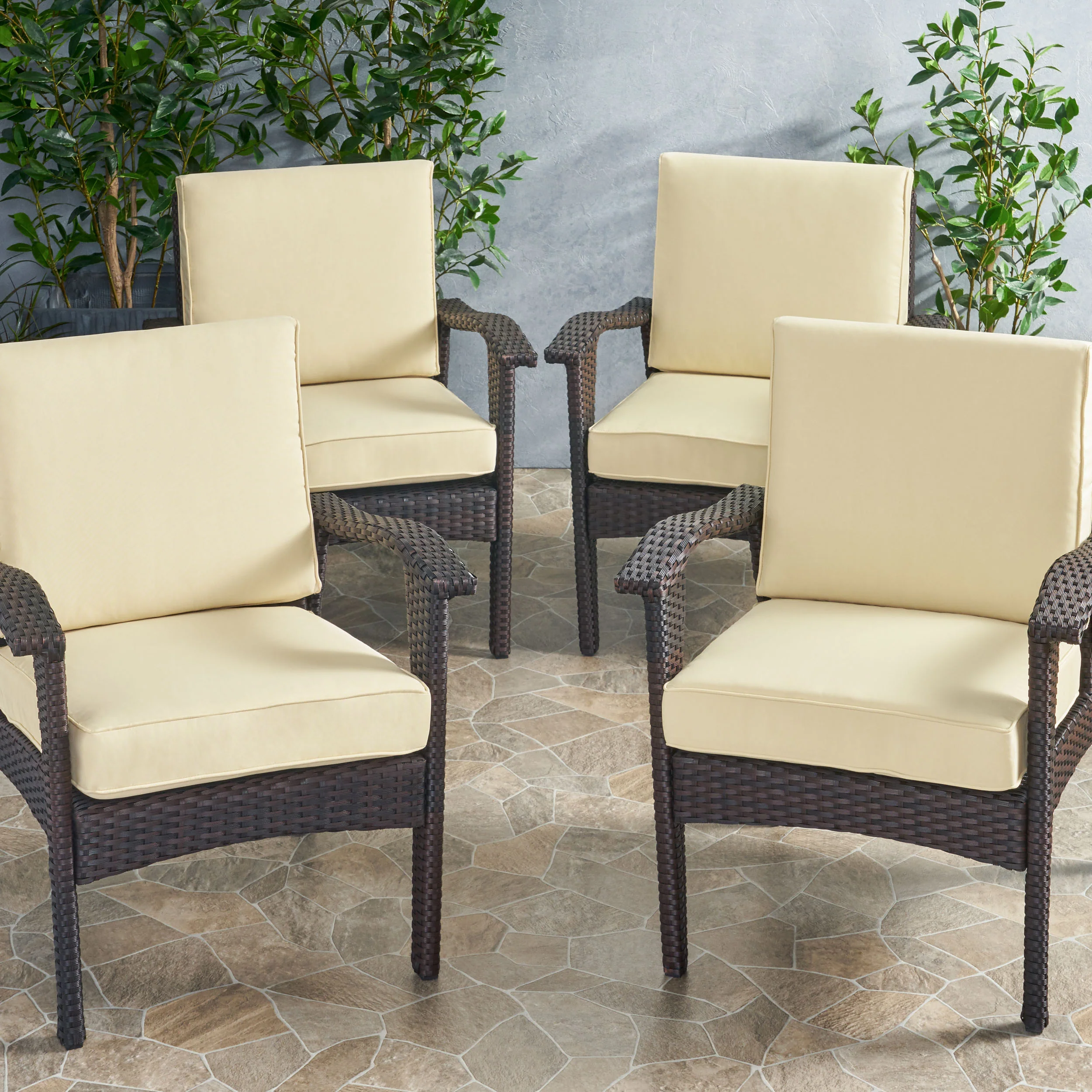 Atiyah Outdoor Water Resistant Fabric Club Chair Cushions with Piping (Set of 4) - furnishings