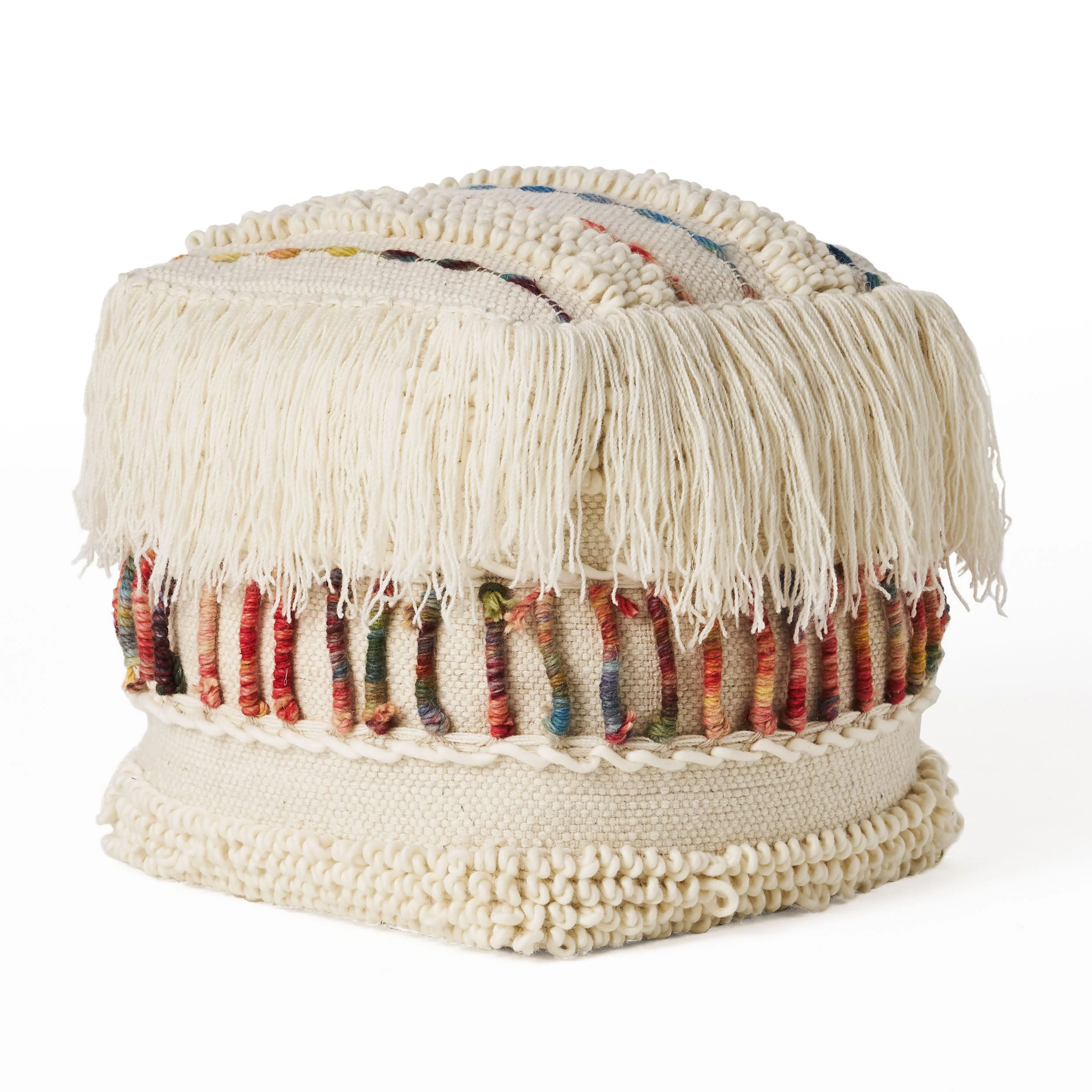 Roth Boho Handcrafted Fabric Cube Pouf - furnishings