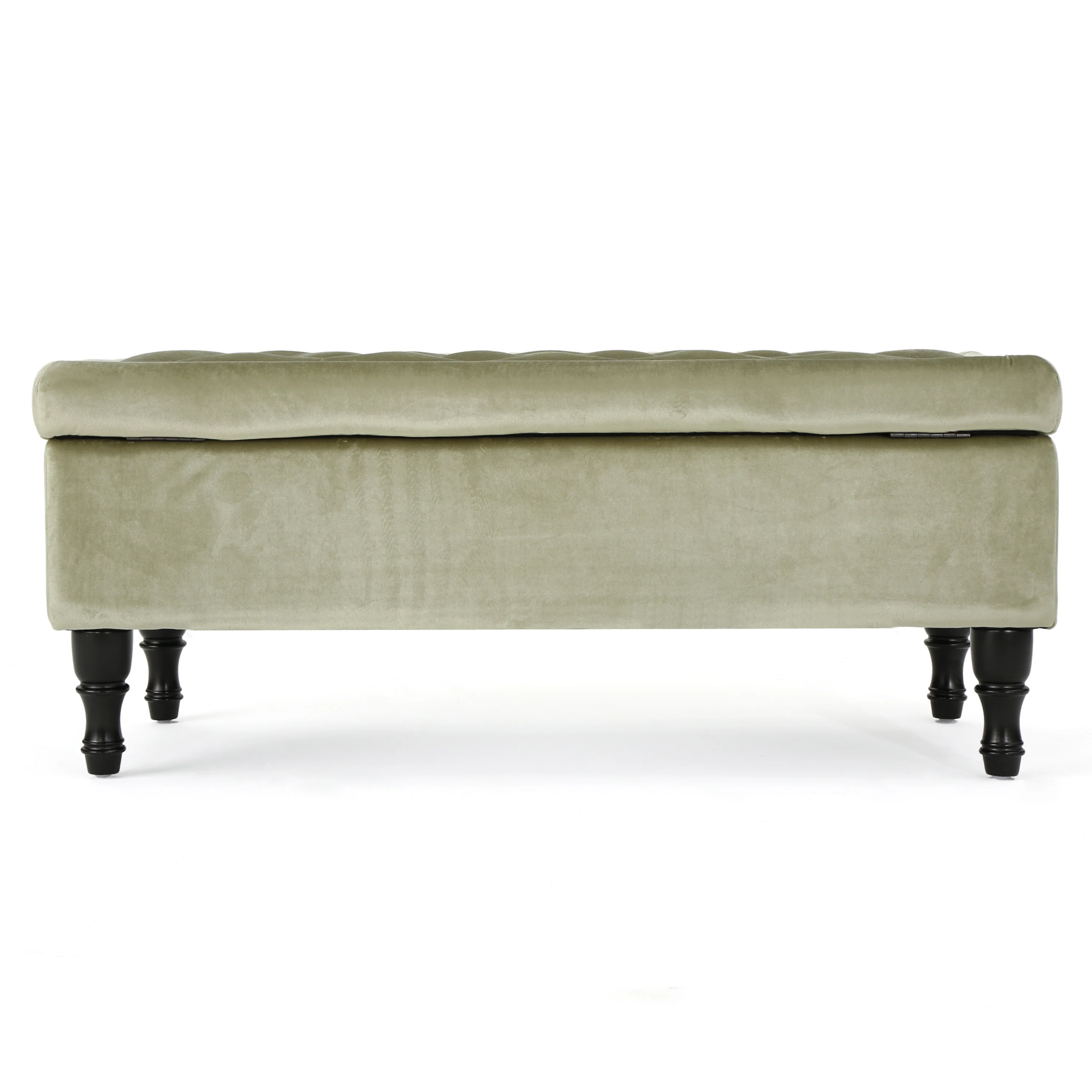 Constance Button Tufted Fabric Rectangle Storage Ottoman Bench w/ Turned Legs - furnishings