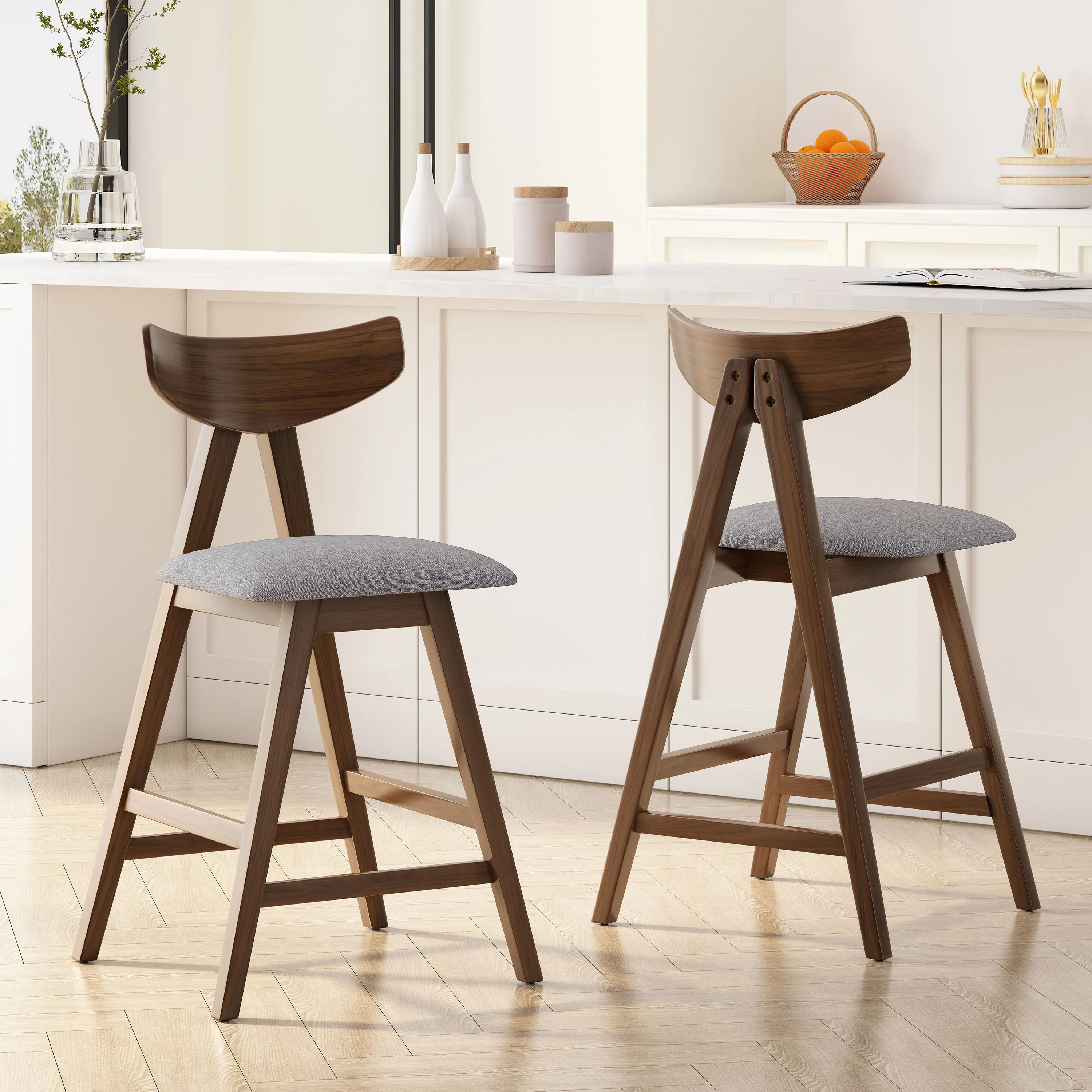 Sunapee Mid Century Modern Fabric Upholstered Wood 25 Inch Counter Stools (Set of 2) - furnishings