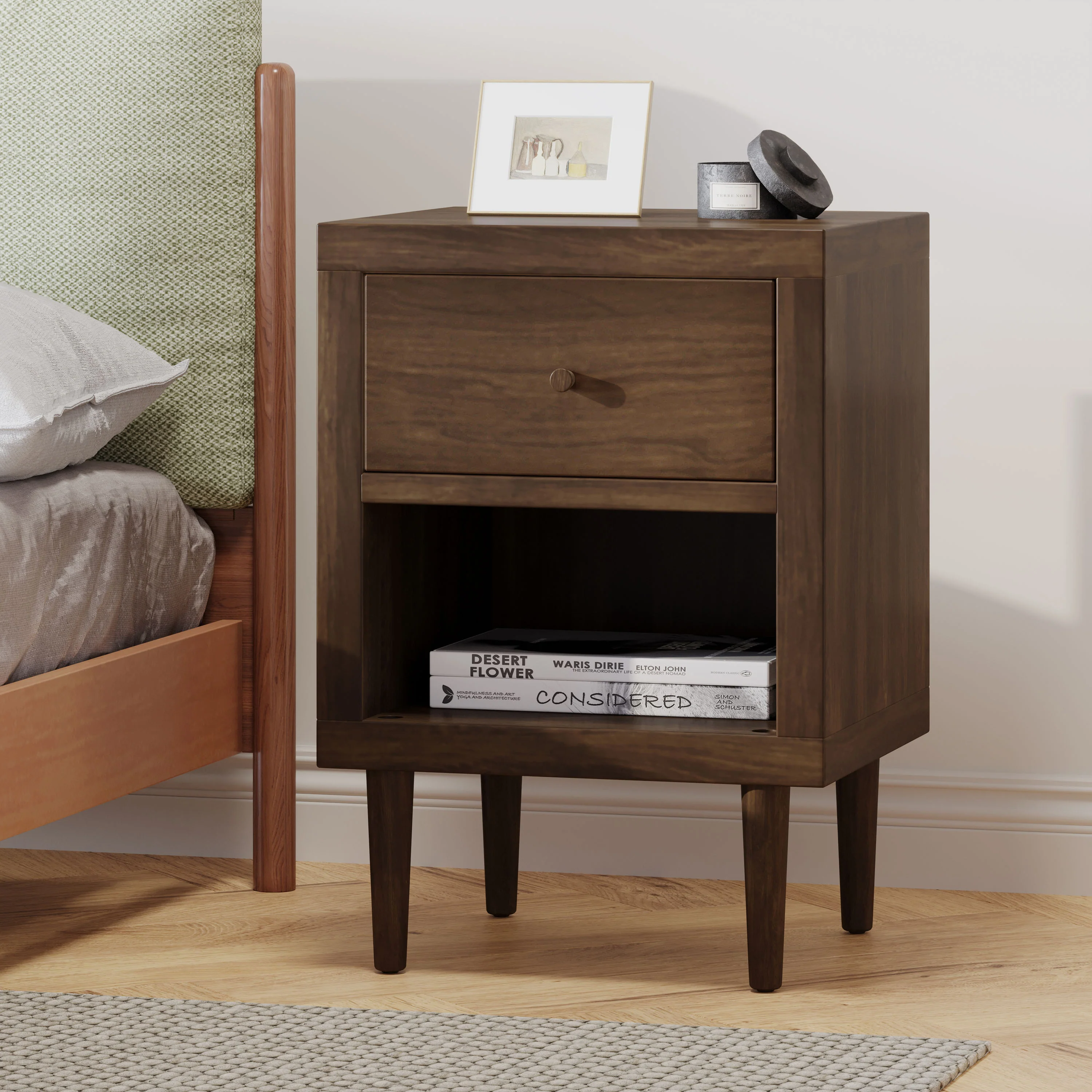 Farhart Faux Wood Single Drawer Nightstand - furnishings