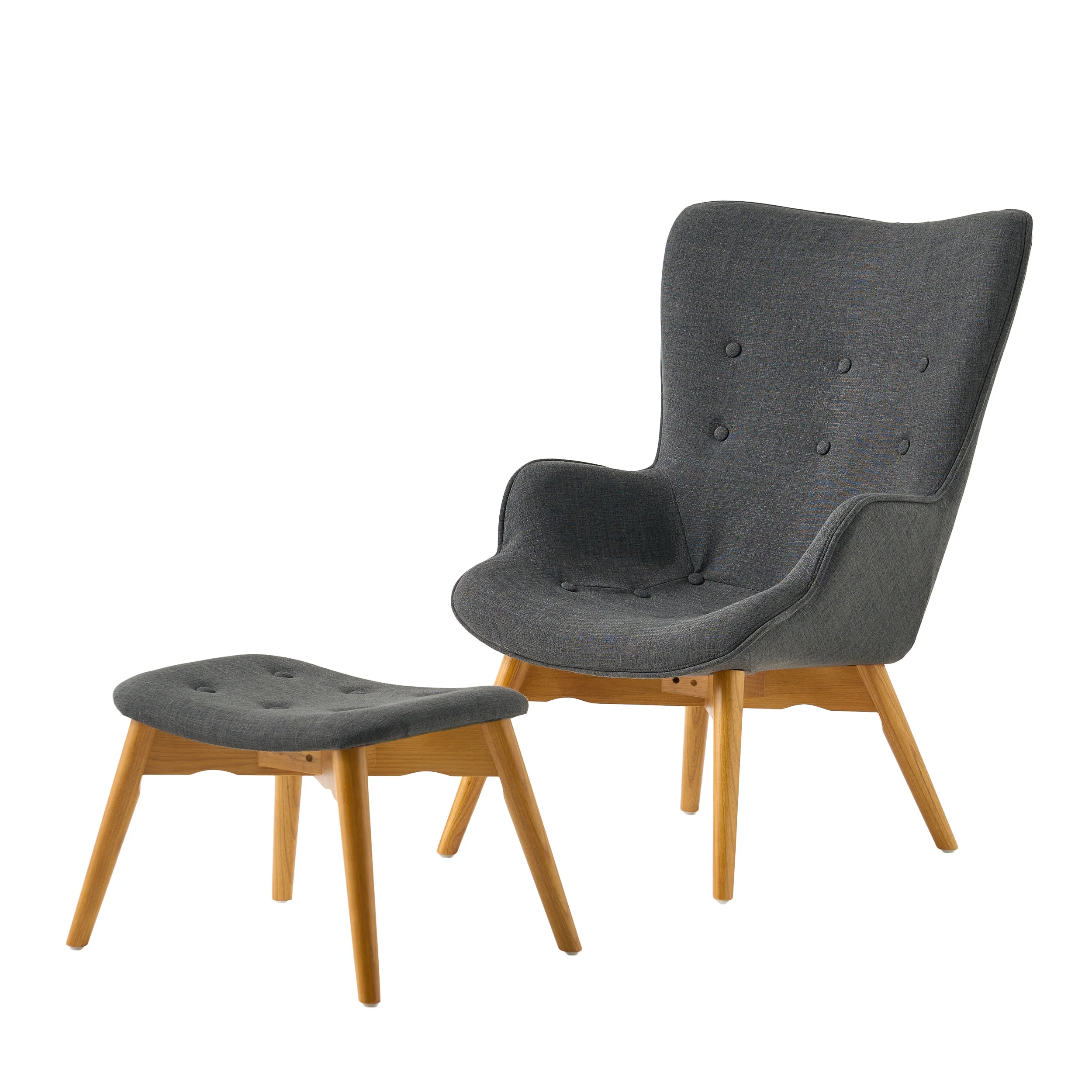 Acantha Mid-Century Modern Wingback Fabric Chair and Ottoman Set - furnishings