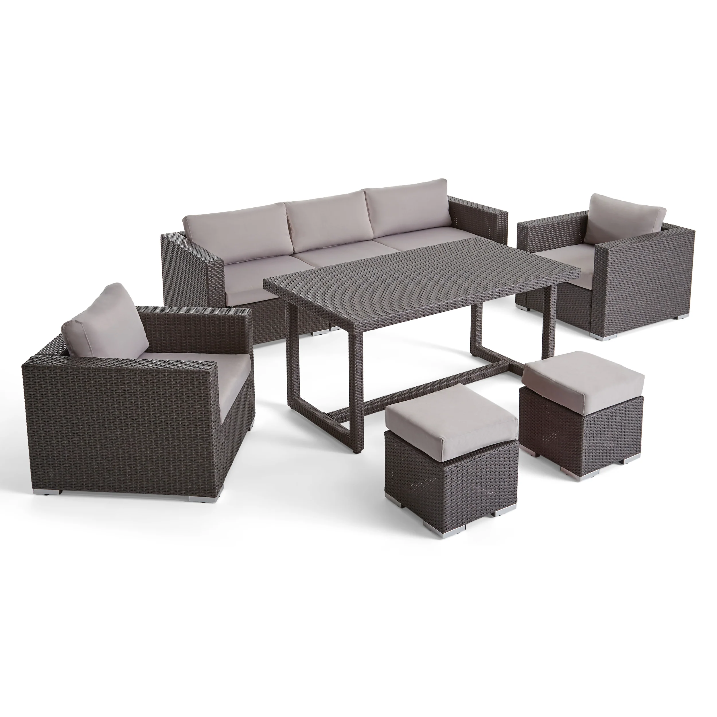 Valentina Outdoor 7 Seater Wicker and Aluminum Sofa Dining Set - furnishings