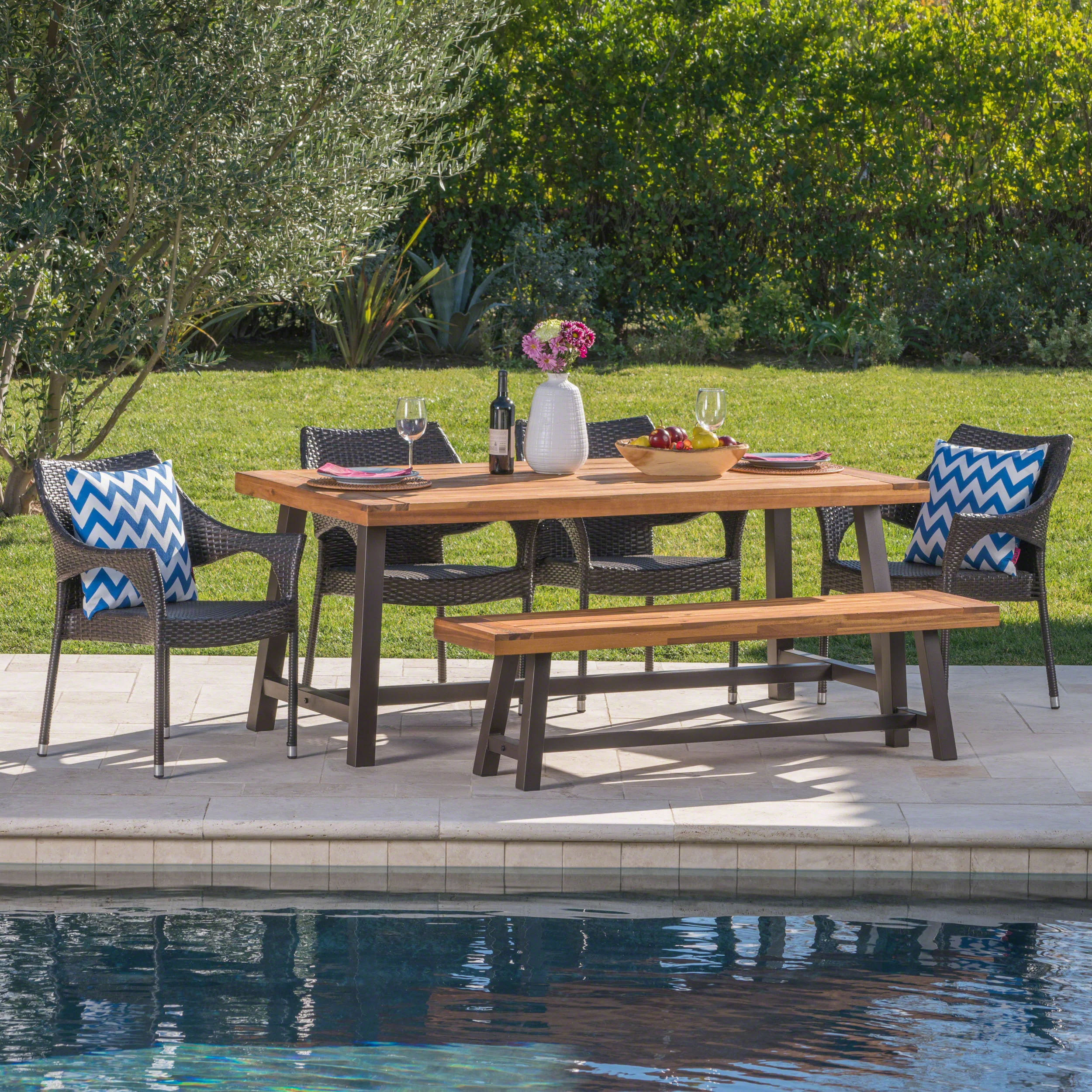 Flora Outdoor 6 Piece Rustic Metal and Sandblast Finished Wood Dining Set - furnishings