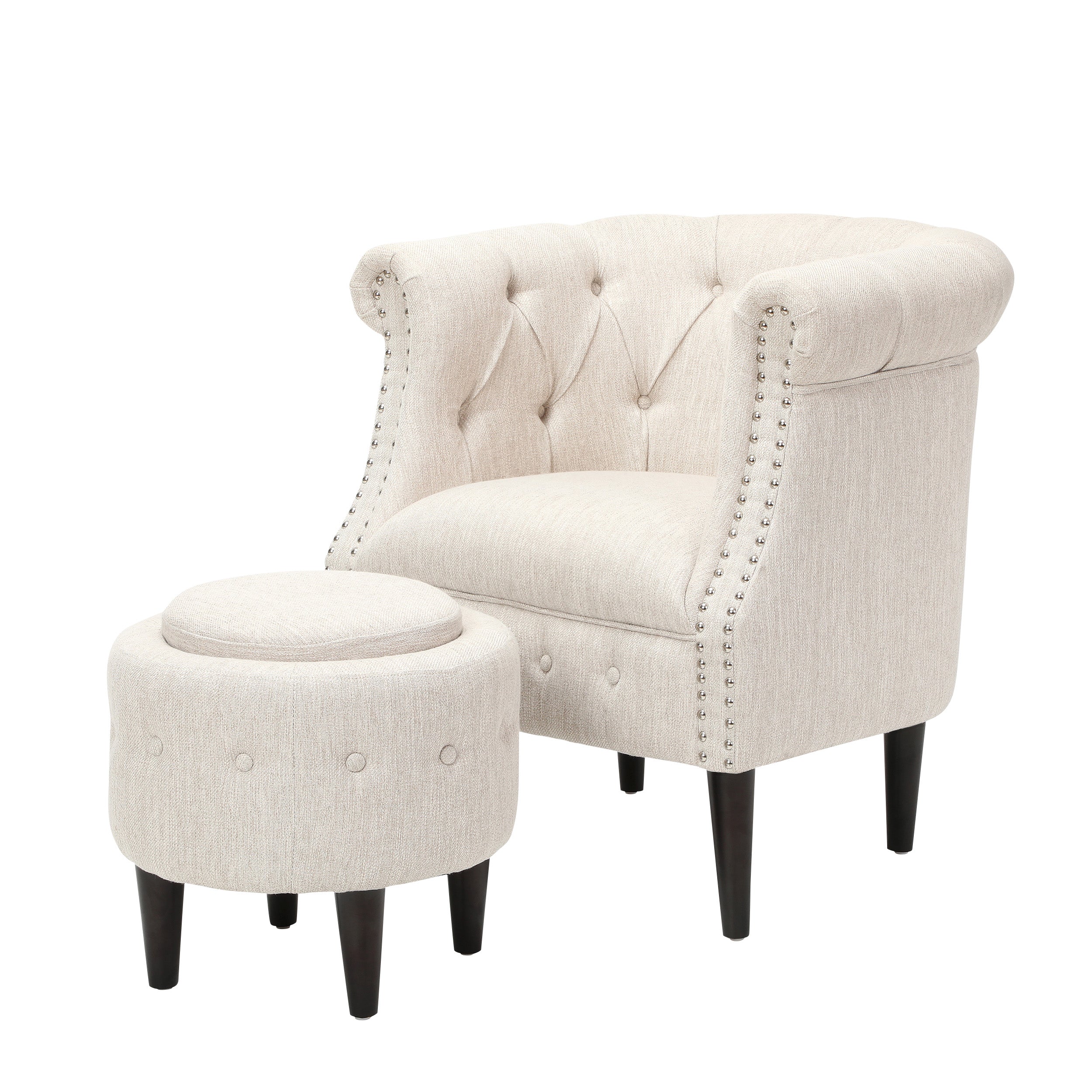 Atticus Chesterfield Style Tufted Fabric Accent Chair and Ottoman Set - furnishings