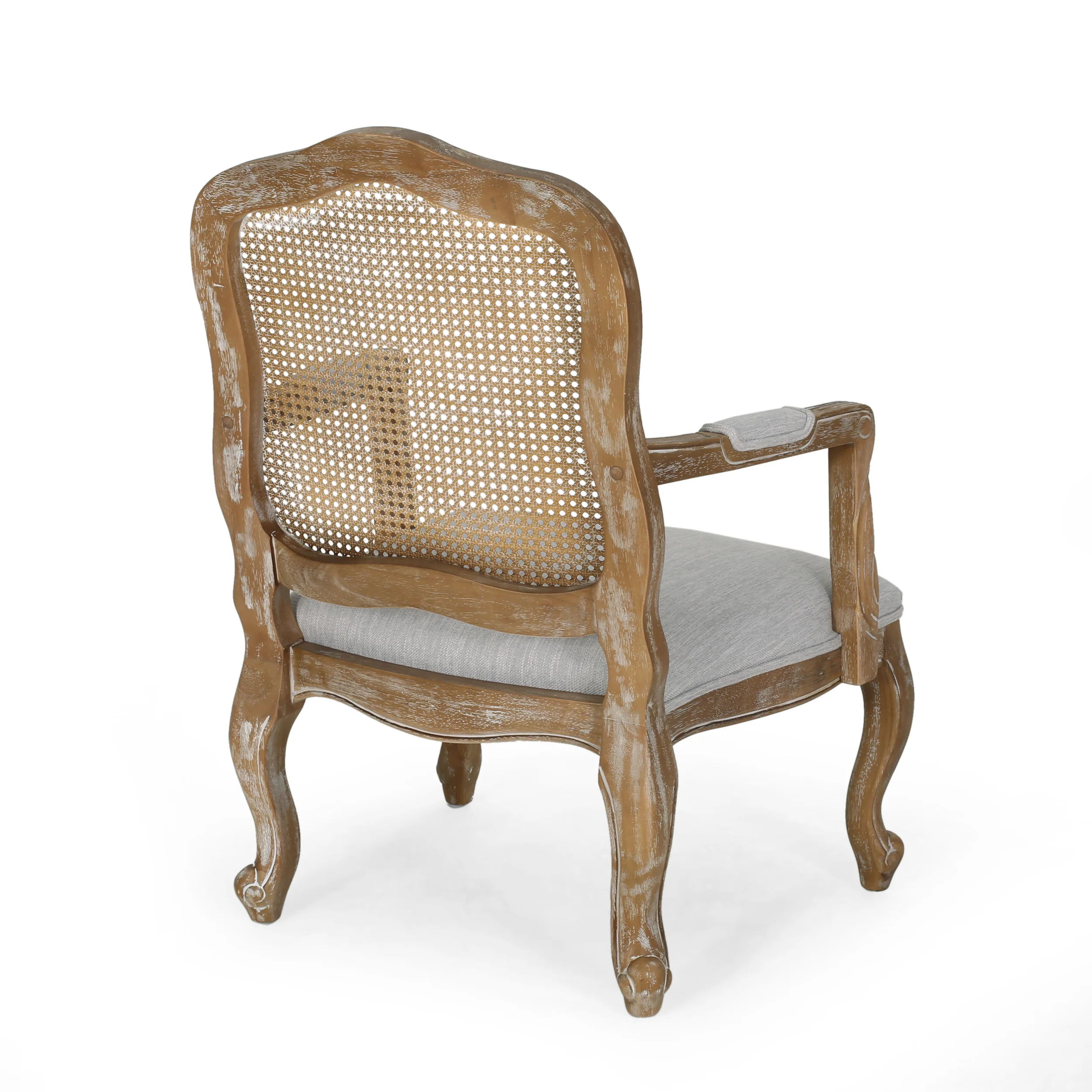 Biorn French Country Wood and Cane Upholstered Dining Armchair - furnishings