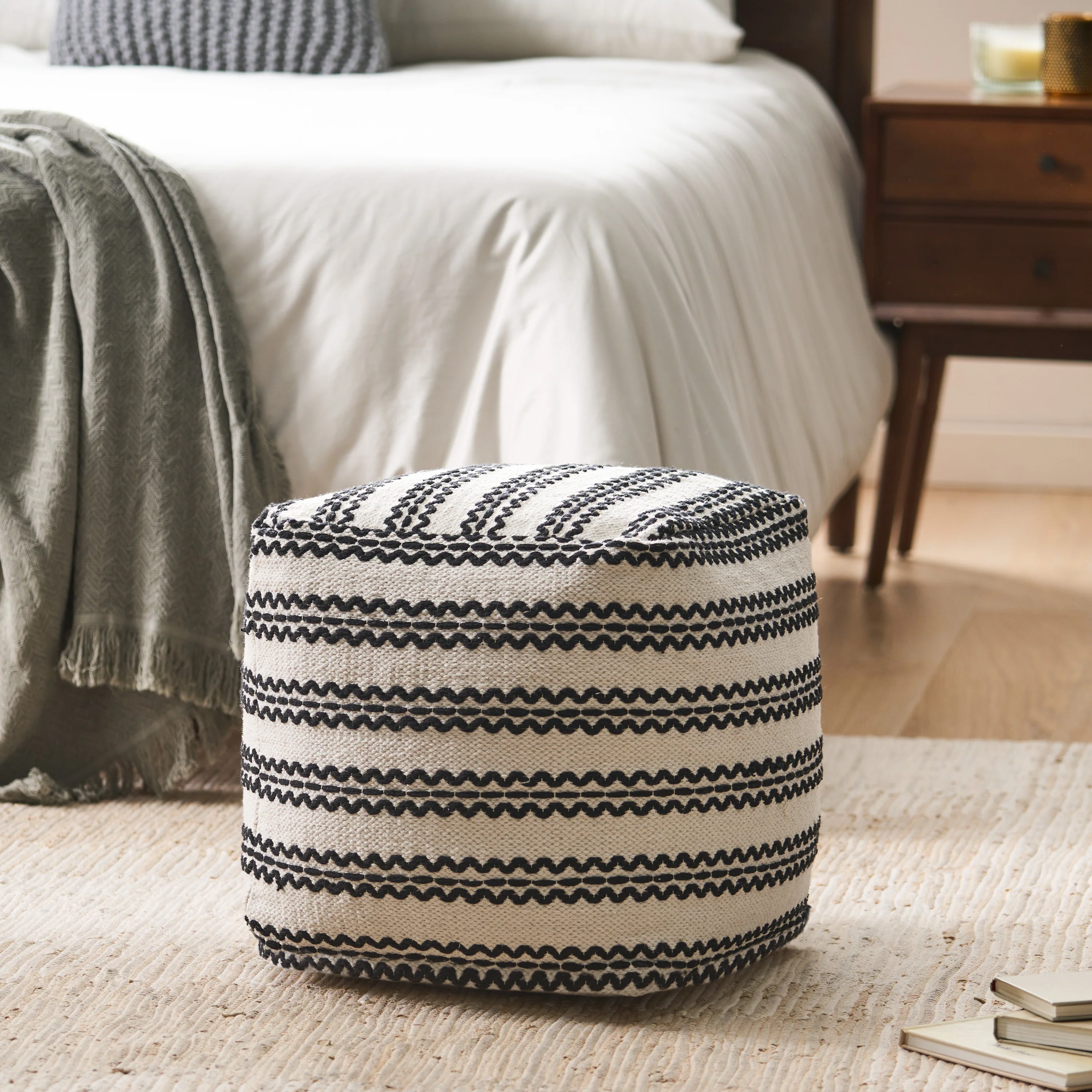 Davis Handcrafted Boho Fabric Pouf - furnishings