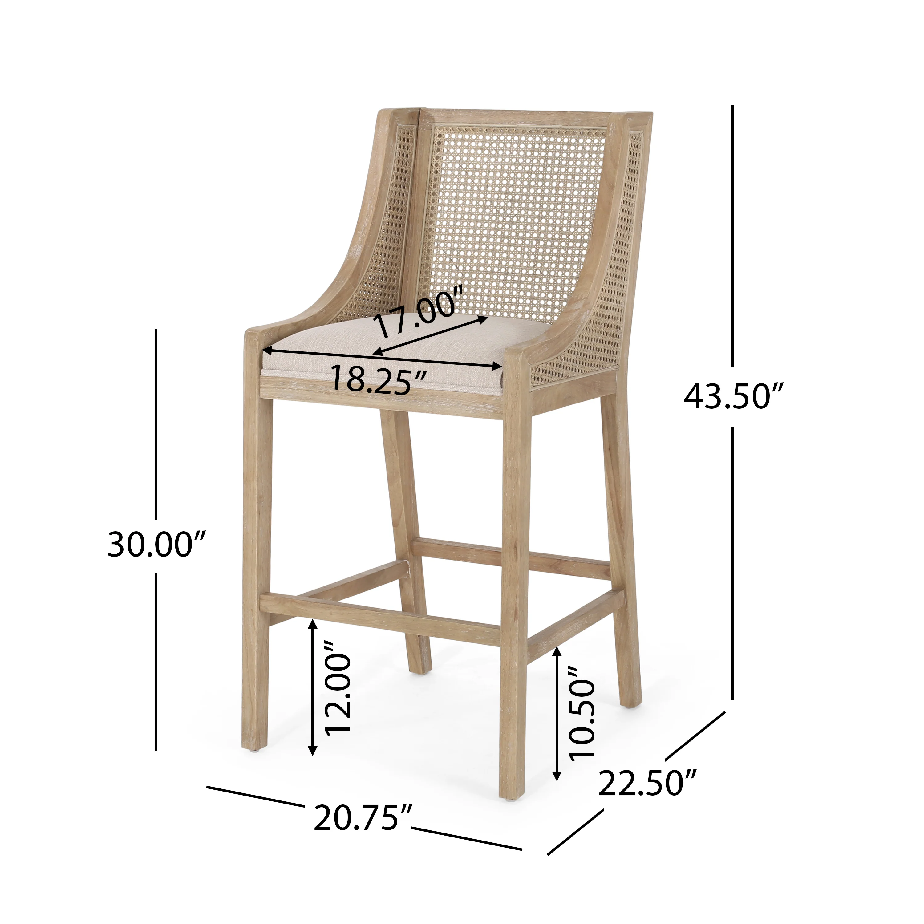 Oneida Rustic Fabric Upholstered Wood and Cane 30 inch Barstools (Set of 2) - furnishings