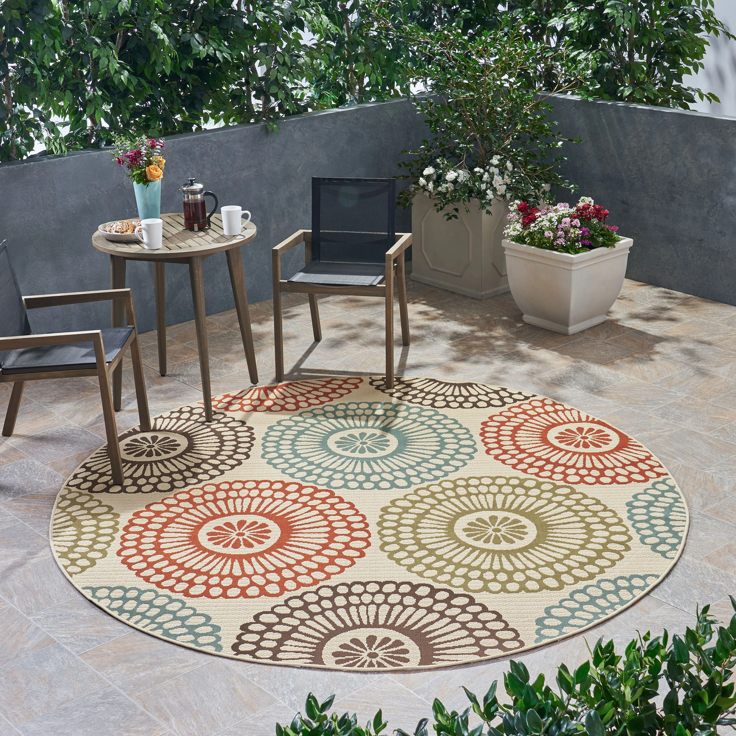 Pine Indoor/Outdoor Floral Area Rug, Beige and Multicolored - furnishings