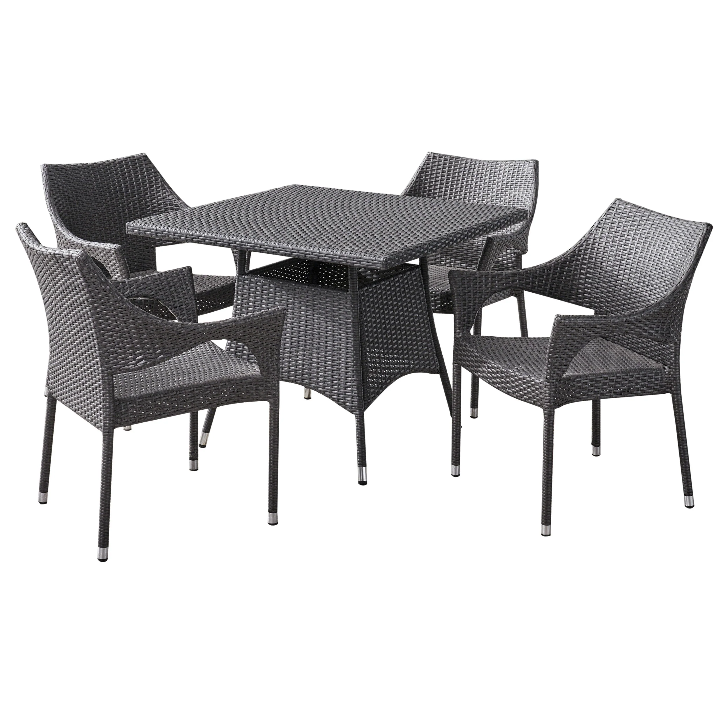 Anne Outdoor 5 Piece Wicker Dining Set, Grey - furnishings