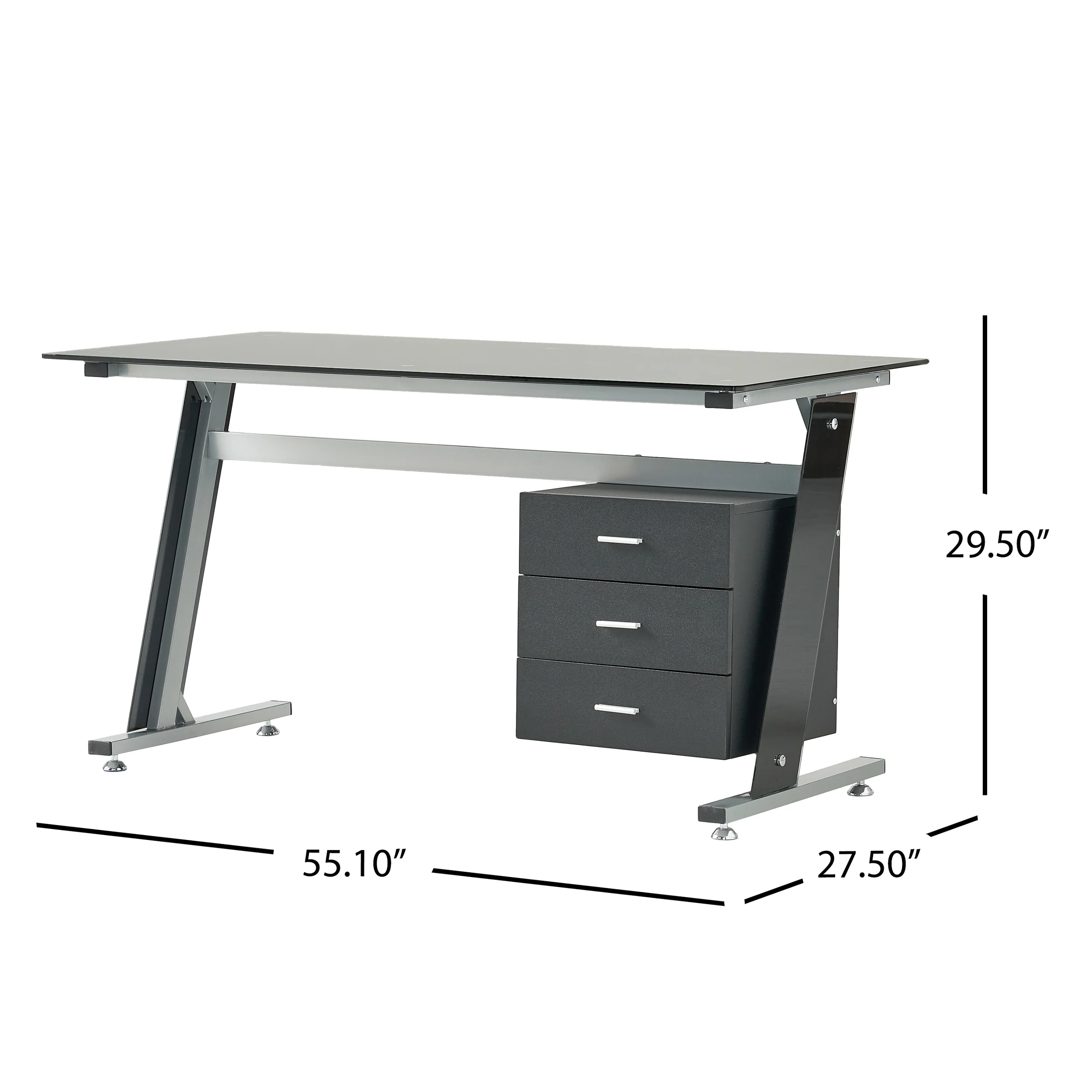 Berlin Modern Tempered Glass Computer Desk with Storage - furnishings