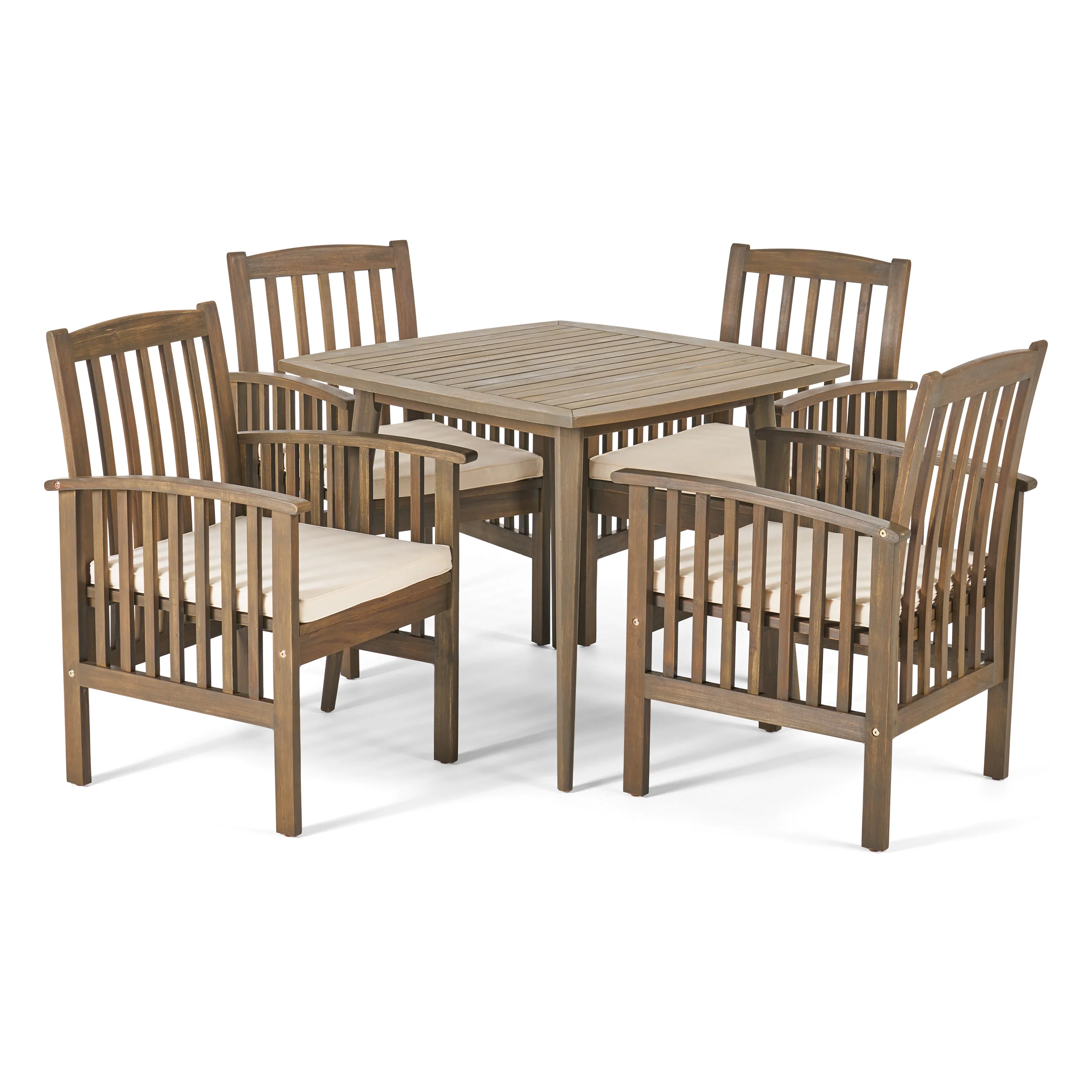 Phoenix Outdoor Acacia 4-Seater Dining Set with Cushions and 36