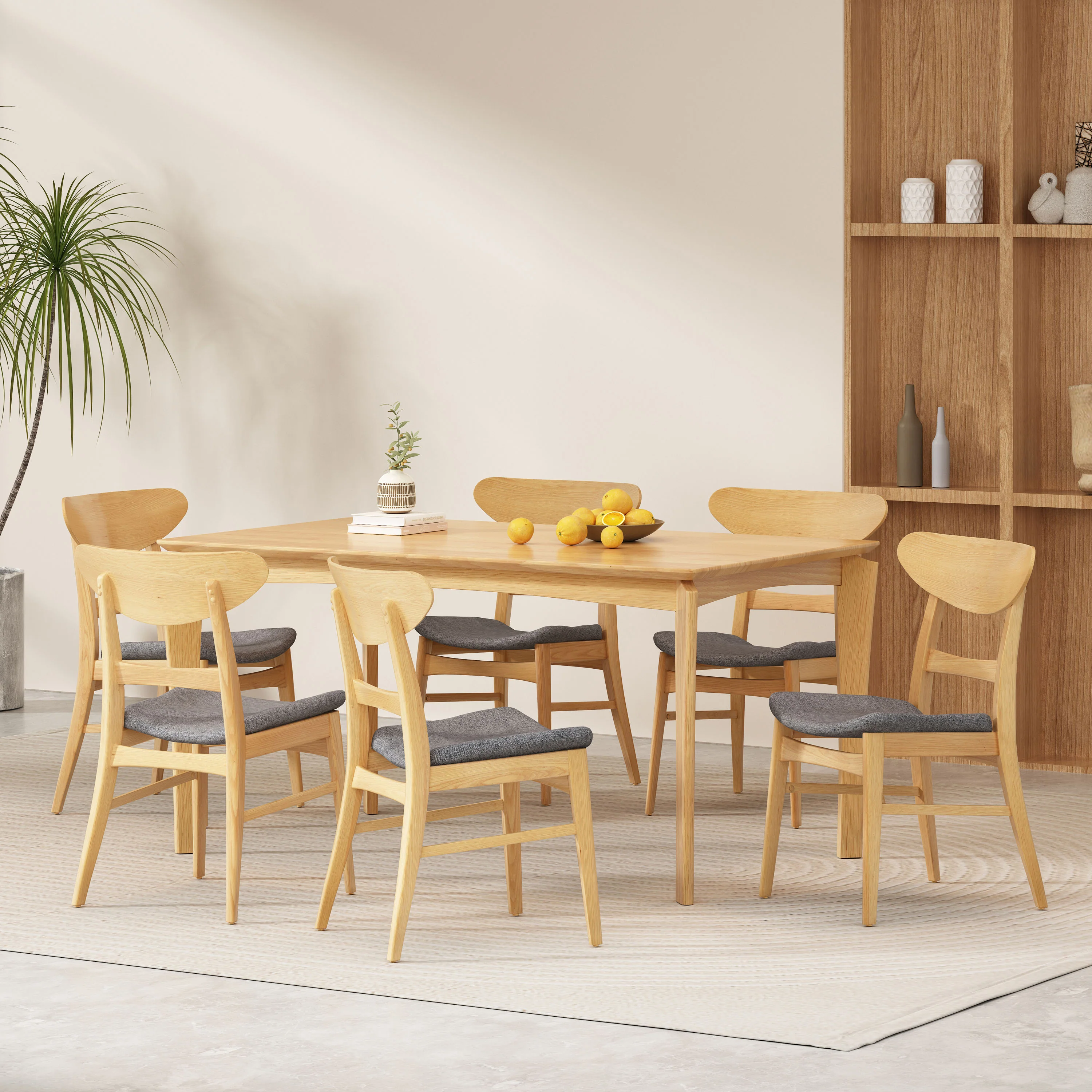 Atherton Wood and Fabric 7 Piece Dining Set - furnishings